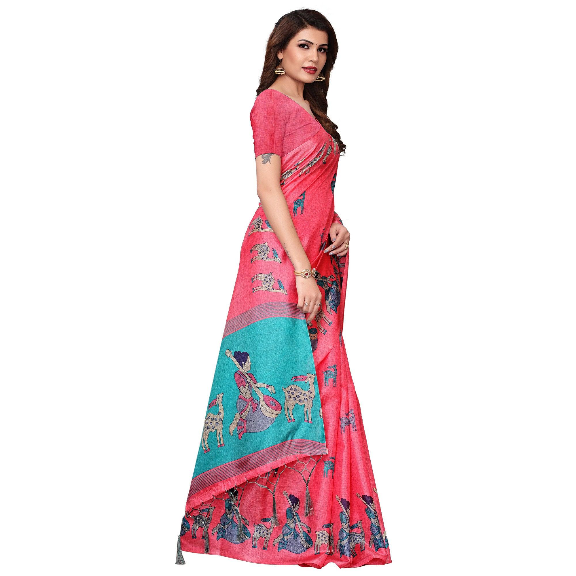 Imposing Light Pink Colored Festive Wear Printed Art Silk Saree - Peachmode