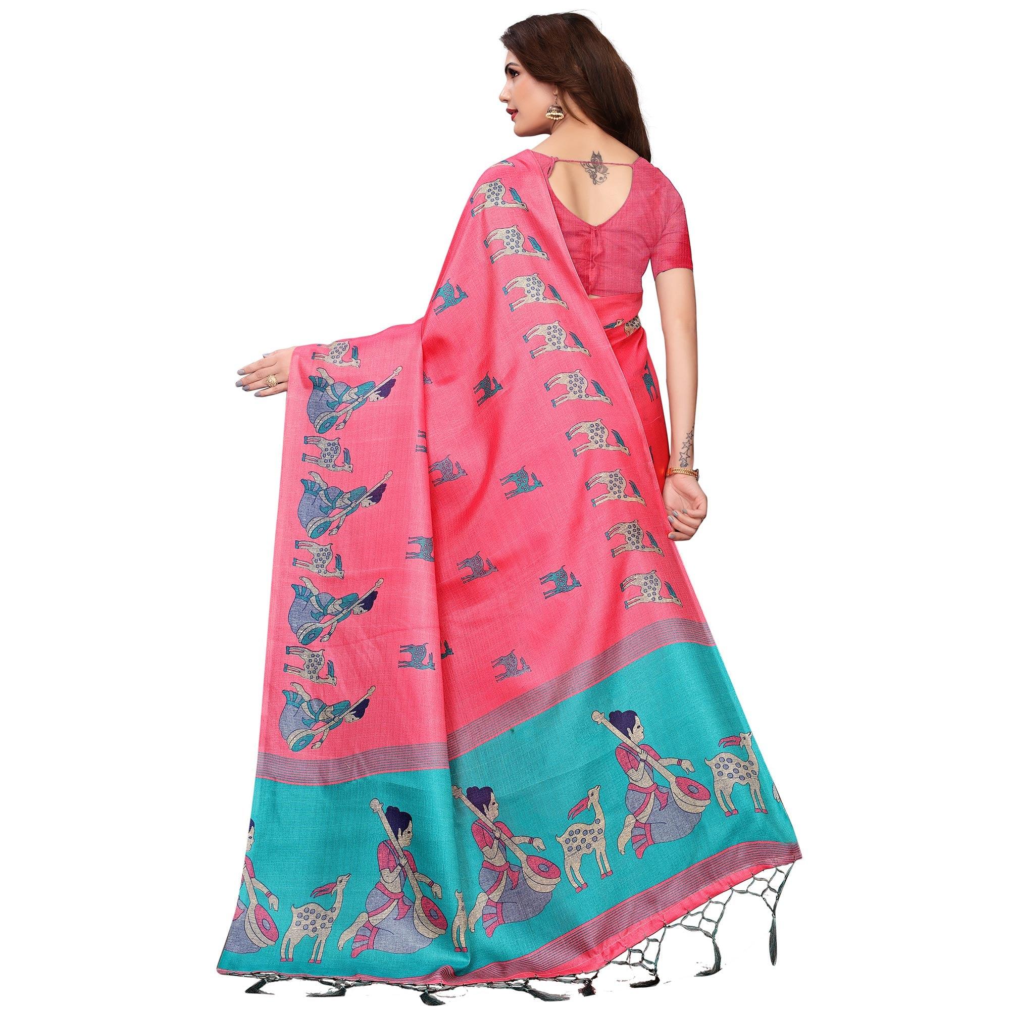Imposing Light Pink Colored Festive Wear Printed Art Silk Saree - Peachmode