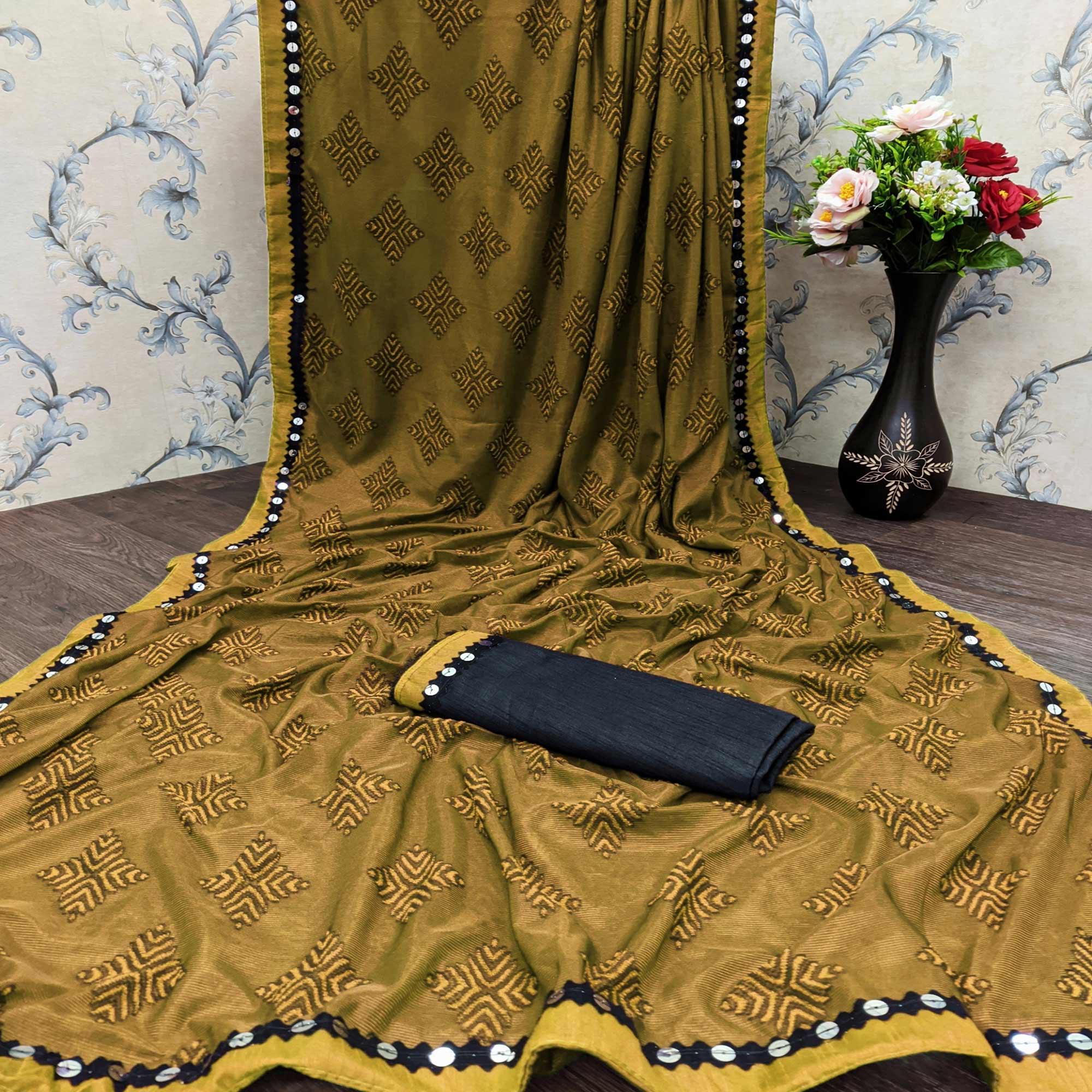 Imposing Mustard Colored Festive Wear Woven Art Silk Saree - Peachmode