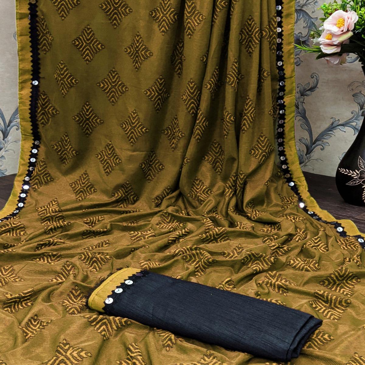Imposing Mustard Colored Festive Wear Woven Art Silk Saree - Peachmode