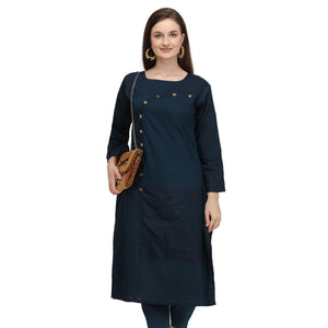 Imposing Navy Blue Colored Partywear Embroidered Viscose Kurti - Peachmode