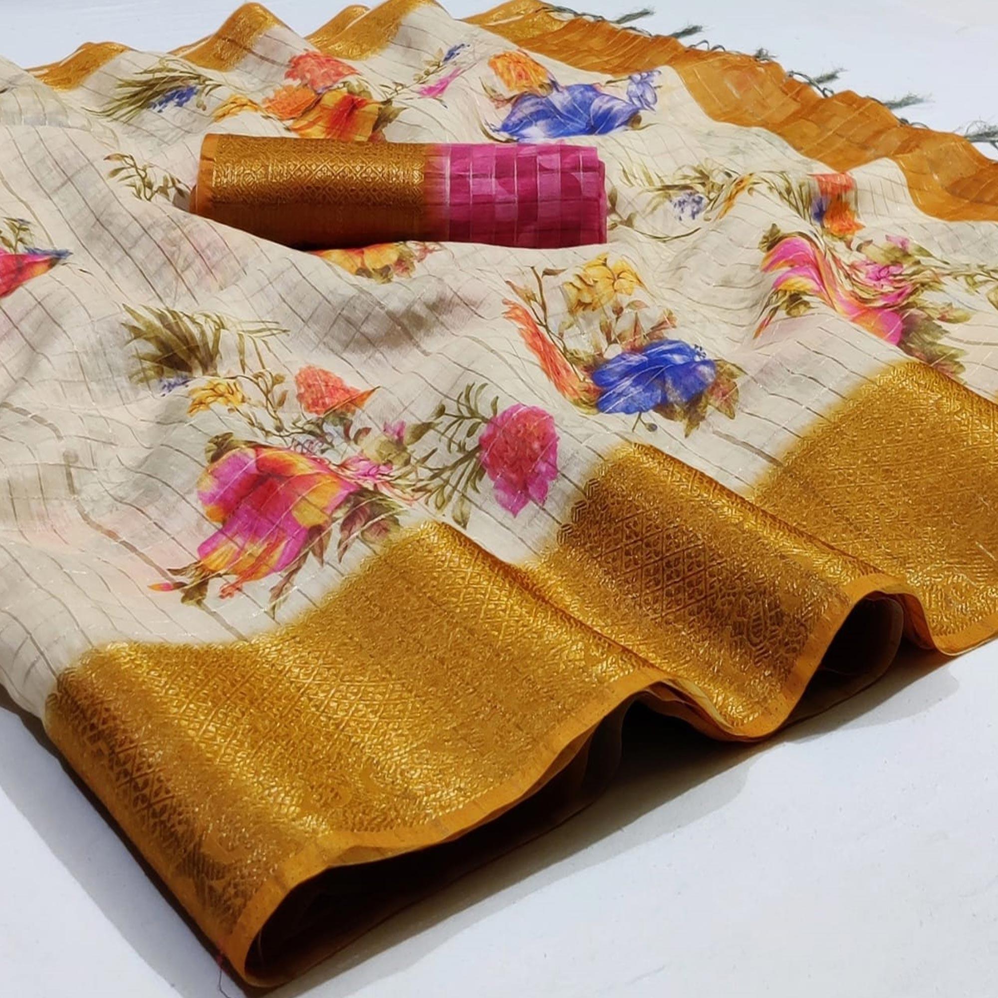 Imposing Offwhite Colored Festive Wear Woven Banarasi Silk Saree - Peachmode