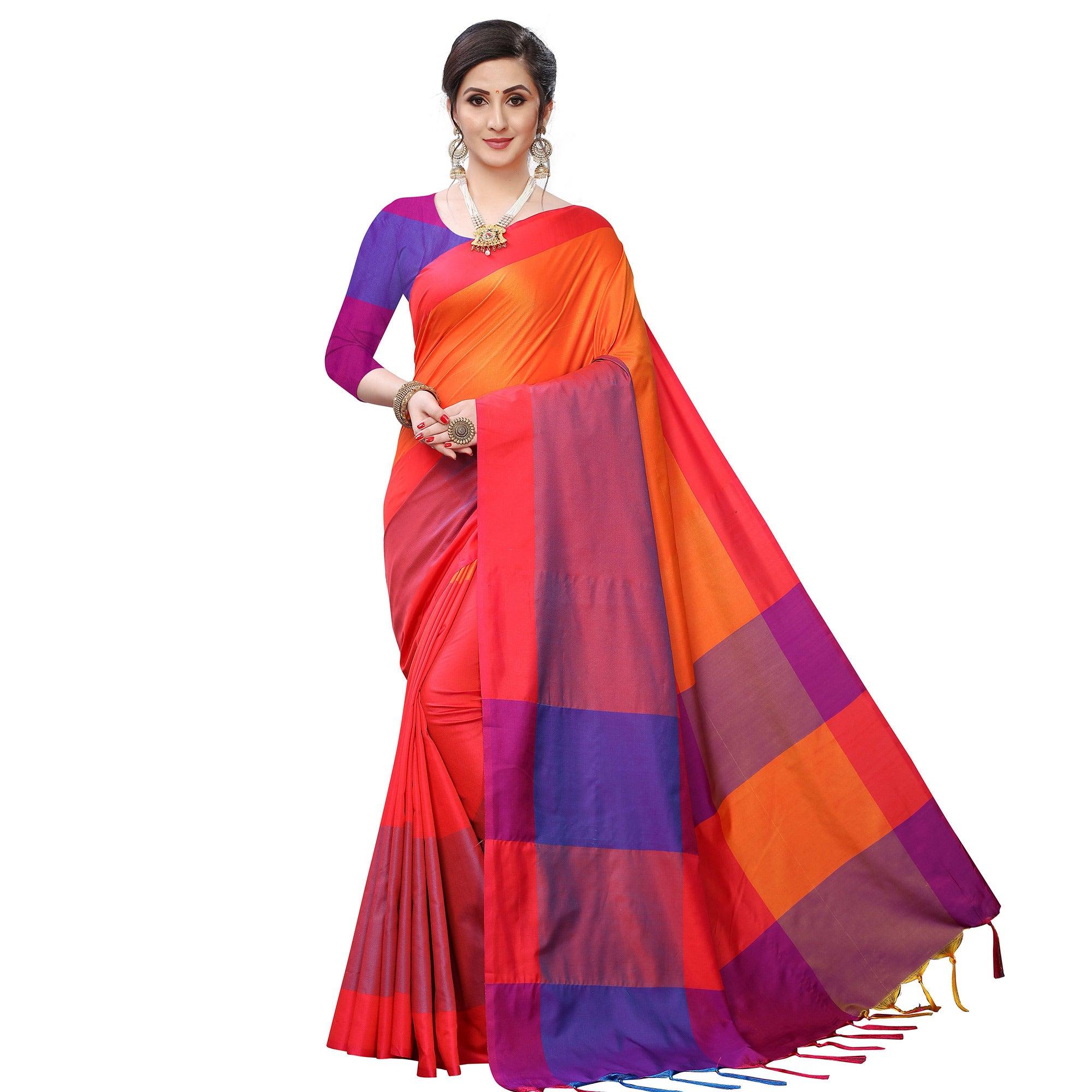 Imposing Orange Colored Festive Wear Woven Sana Silk Saree - Peachmode