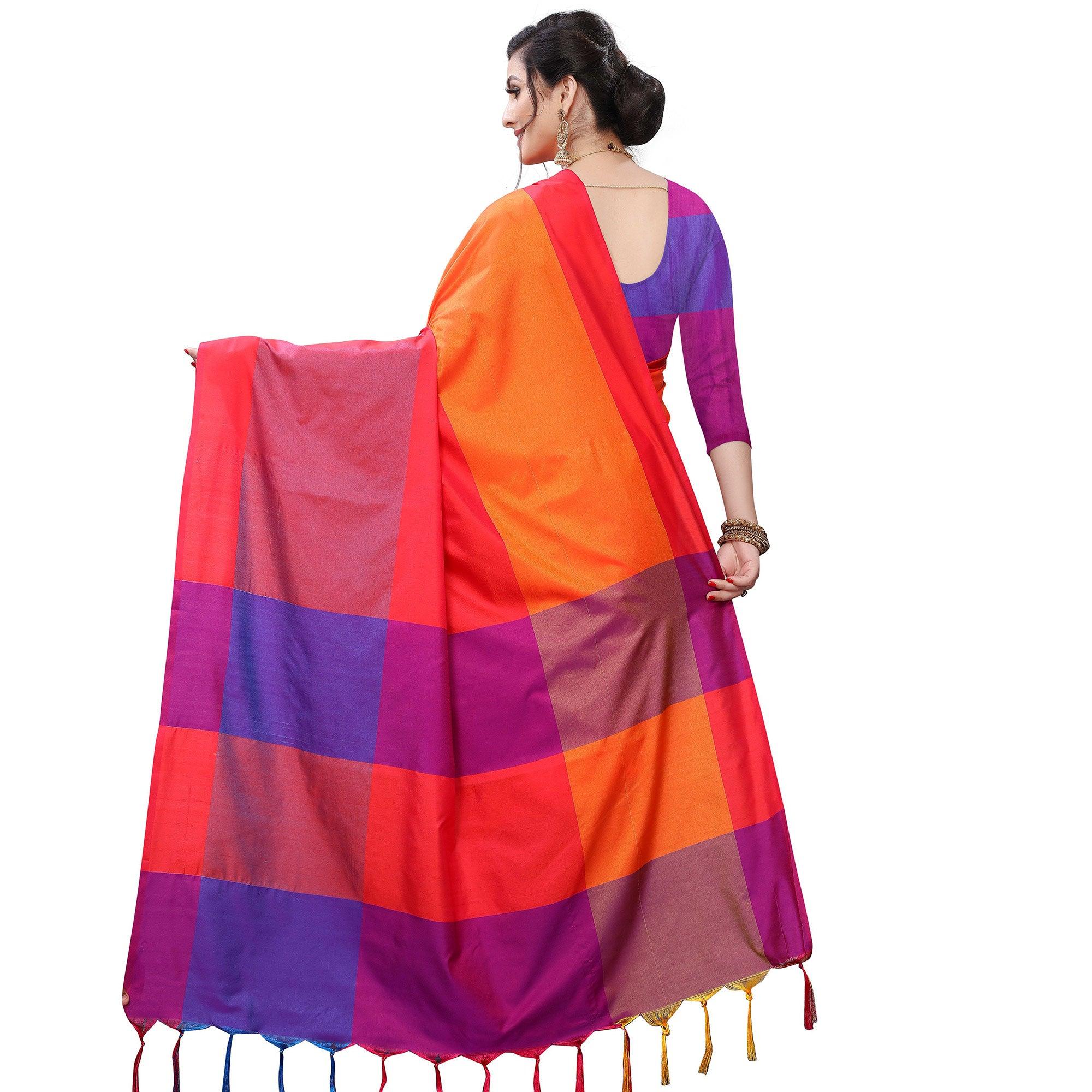 Imposing Orange Colored Festive Wear Woven Sana Silk Saree - Peachmode