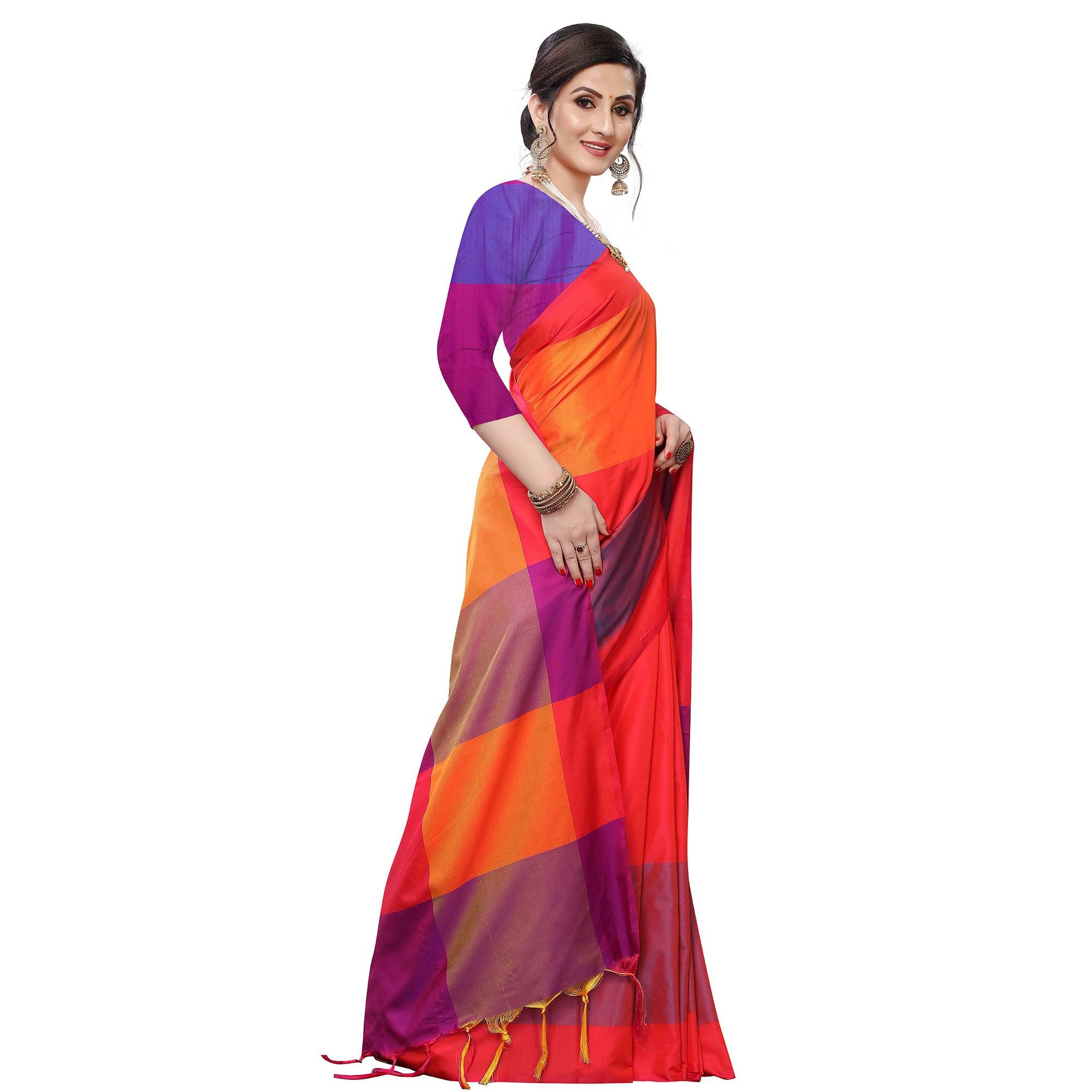 Imposing Orange Colored Festive Wear Woven Sana Silk Saree - Peachmode