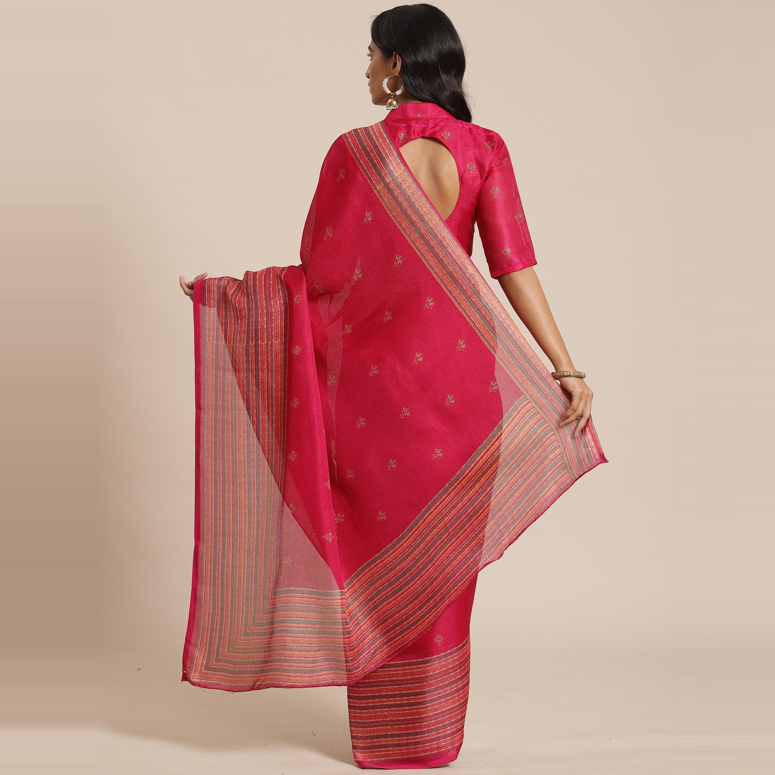Imposing Pink Colored Casual Wear Printed Jute Silk Saree - Peachmode