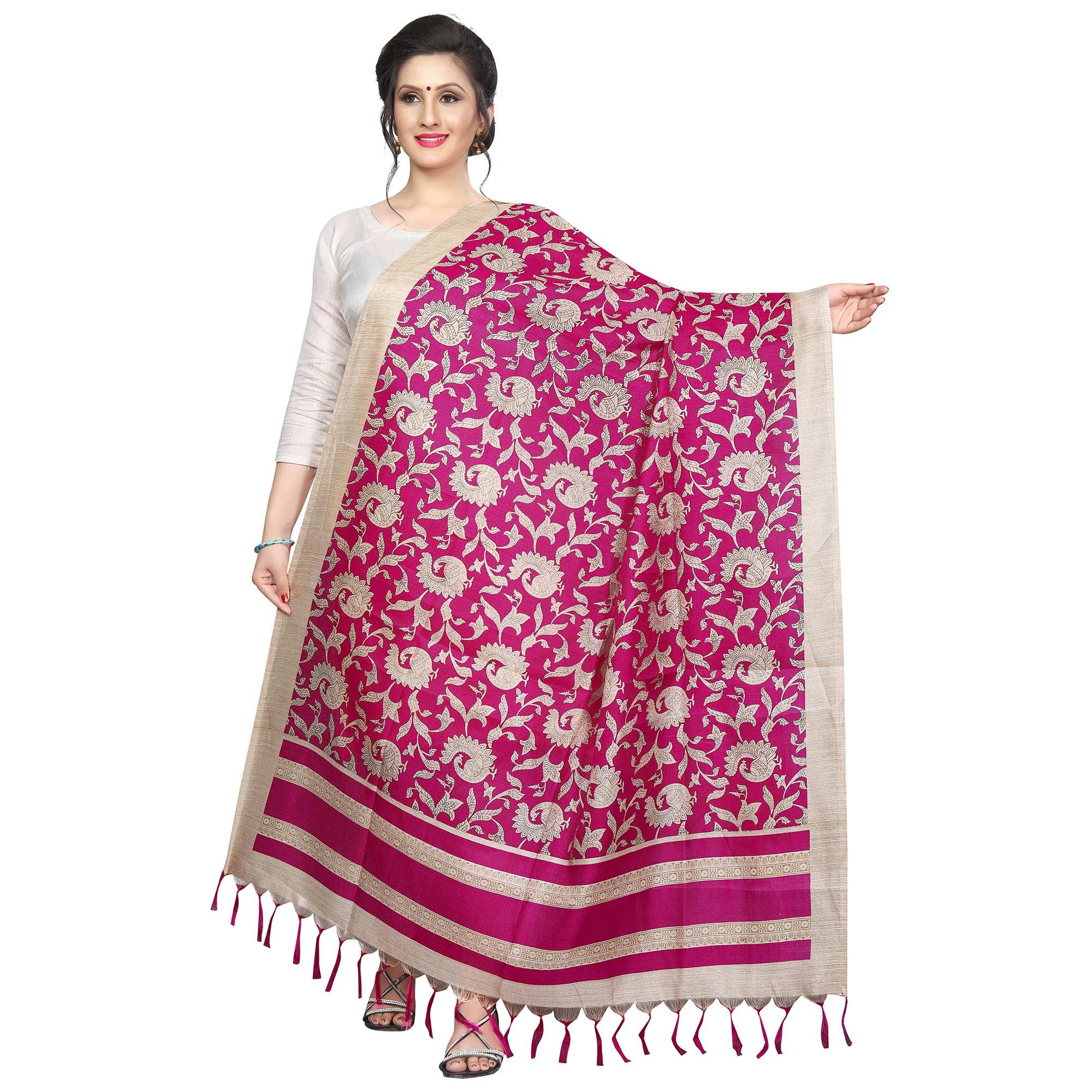 Imposing Pink Colored Festive Wear Printed Khadi Silk Dupatta - Peachmode