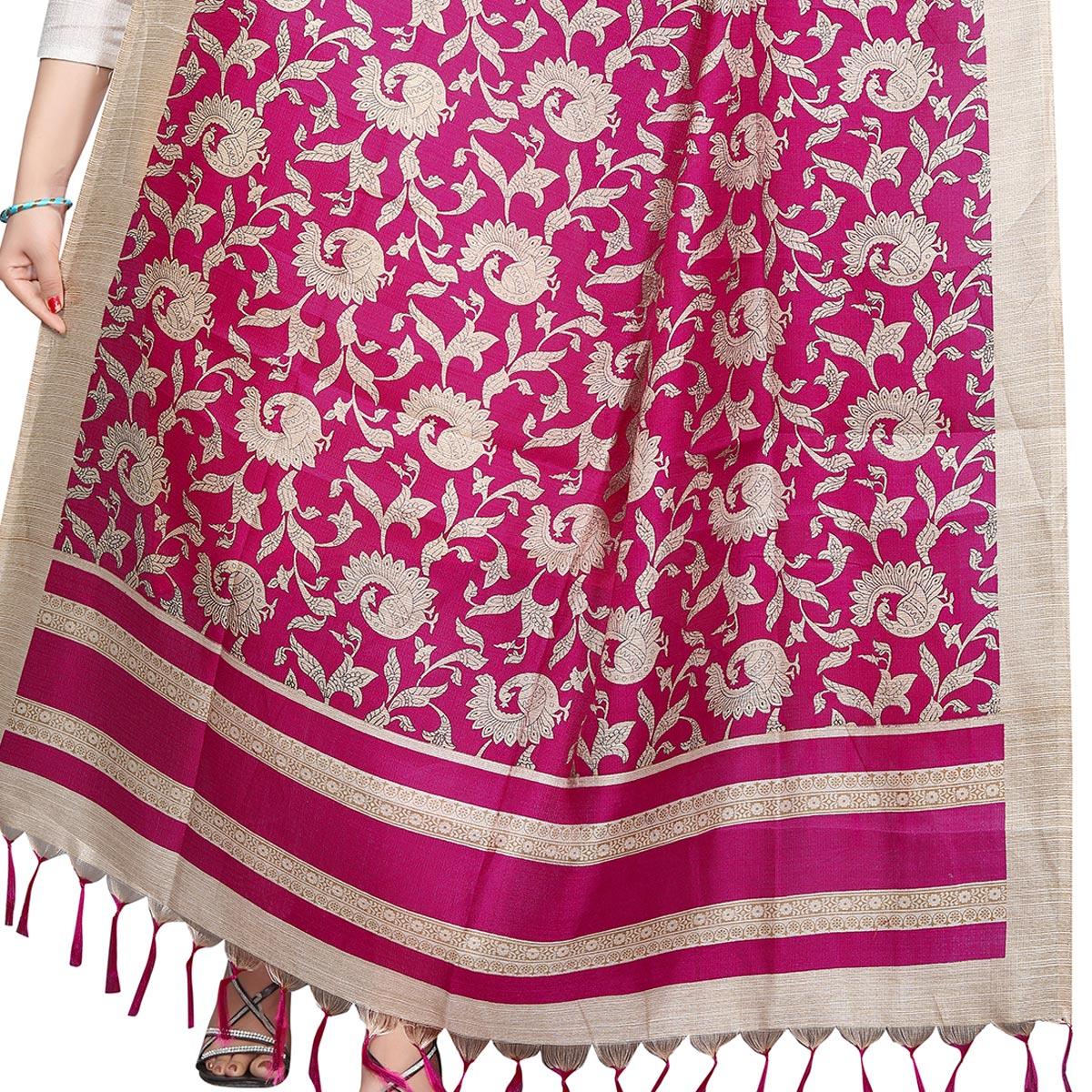 Imposing Pink Colored Festive Wear Printed Khadi Silk Dupatta - Peachmode