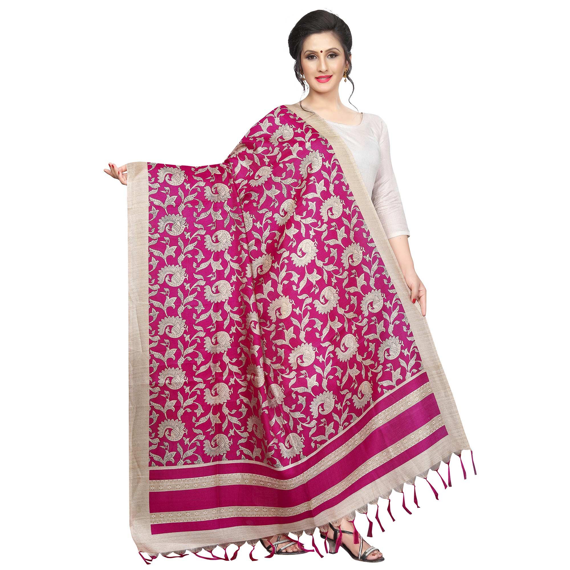 Imposing Pink Colored Festive Wear Printed Khadi Silk Dupatta - Peachmode