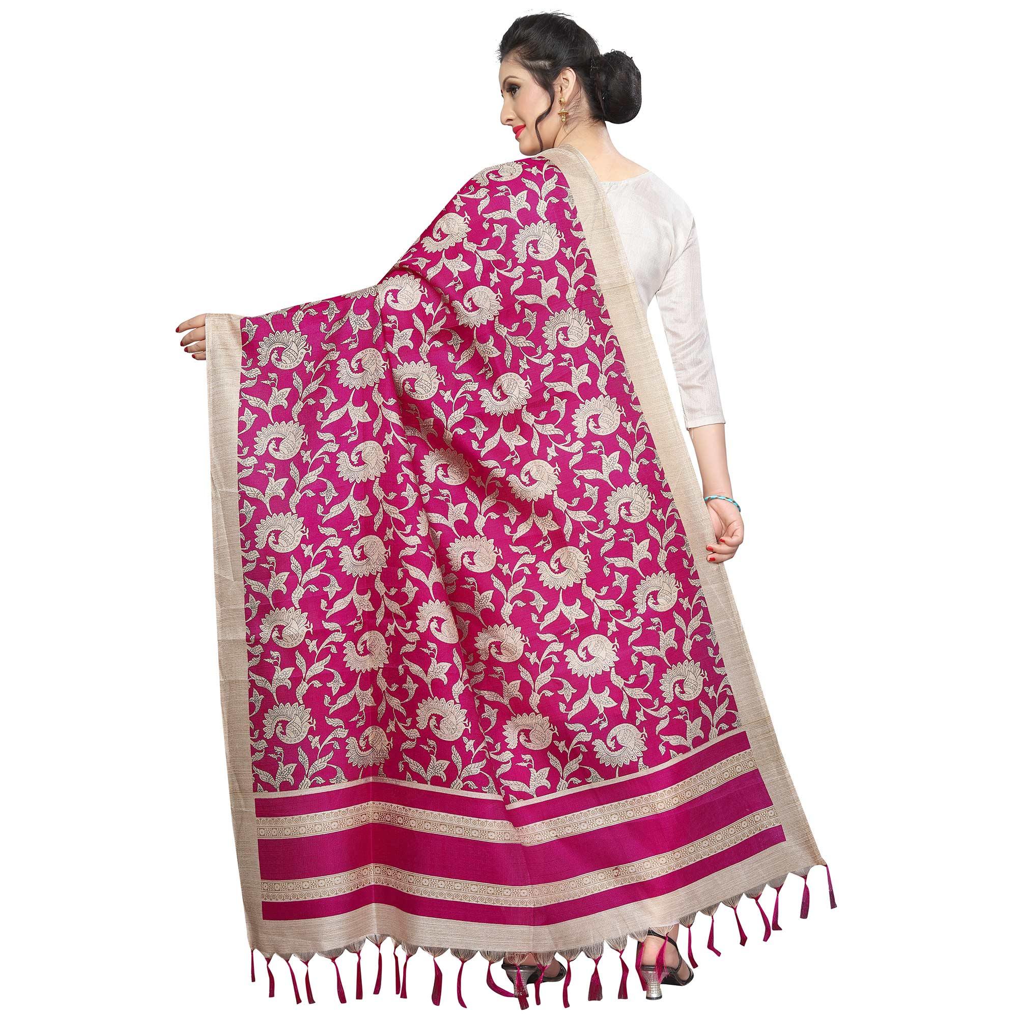 Imposing Pink Colored Festive Wear Printed Khadi Silk Dupatta - Peachmode