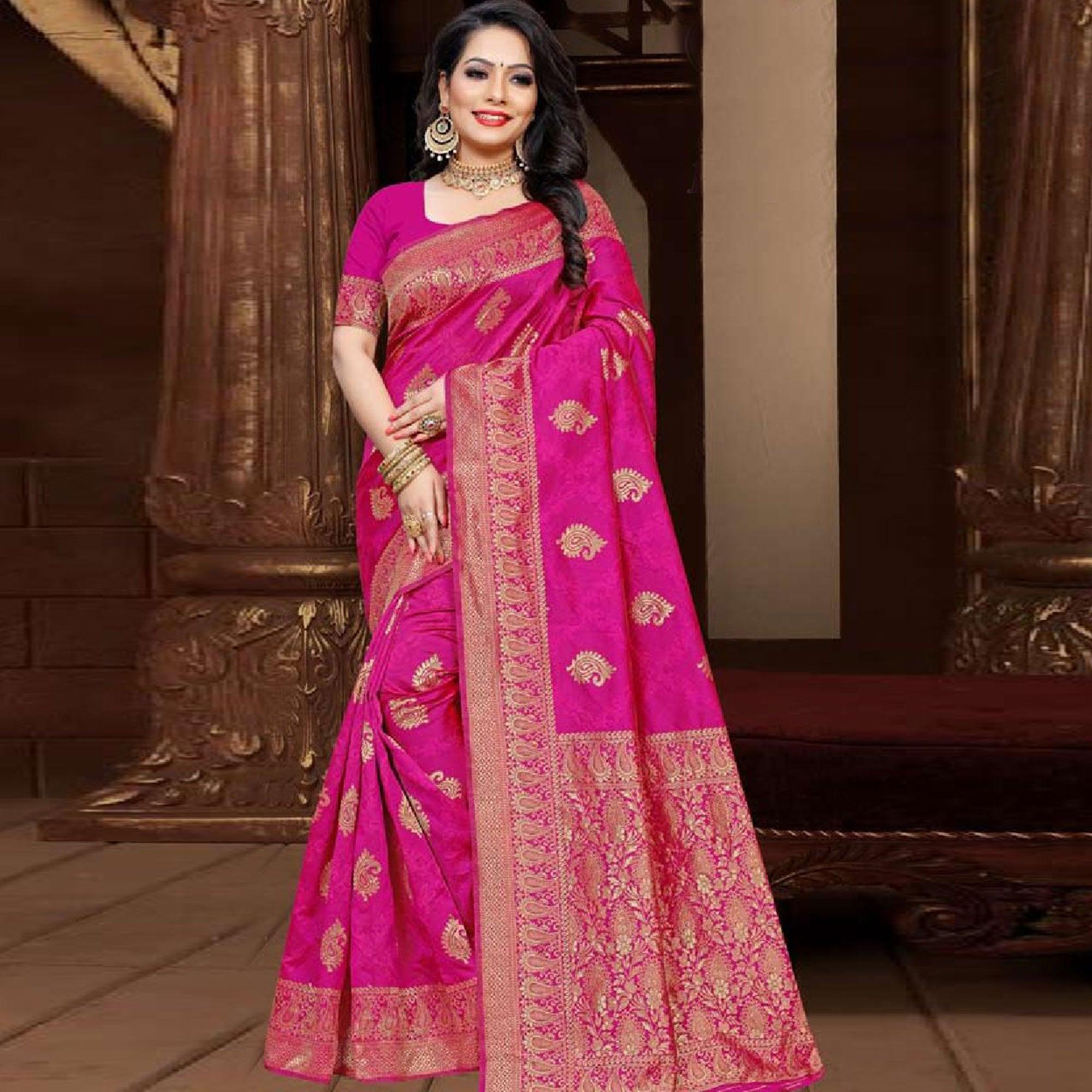 Imposing Pink Colored Festive Wear Woven Art Silk Saree - Peachmode