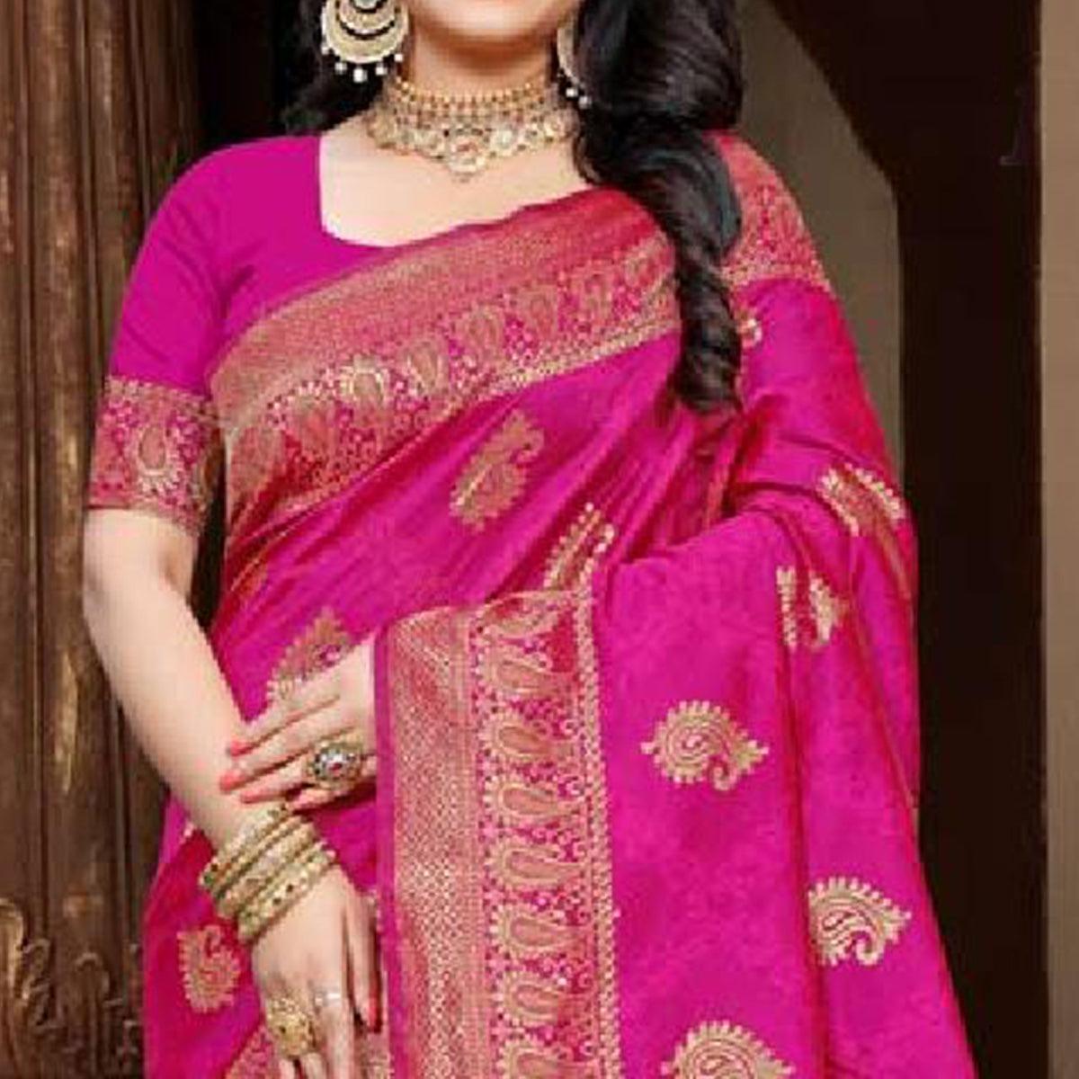 Imposing Pink Colored Festive Wear Woven Art Silk Saree - Peachmode