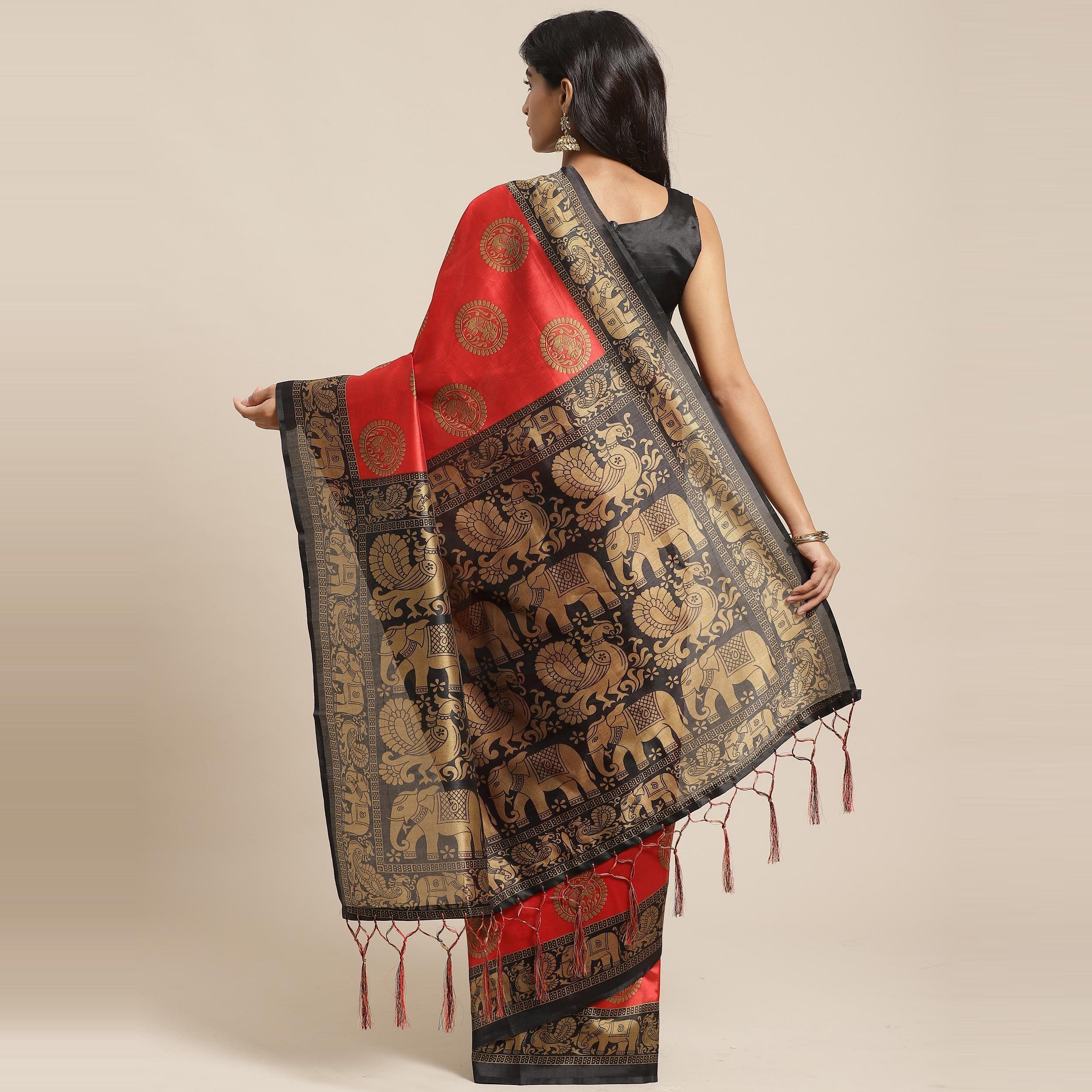 Imposing Red Colored Casual Wear Printed Art Silk Saree - Peachmode