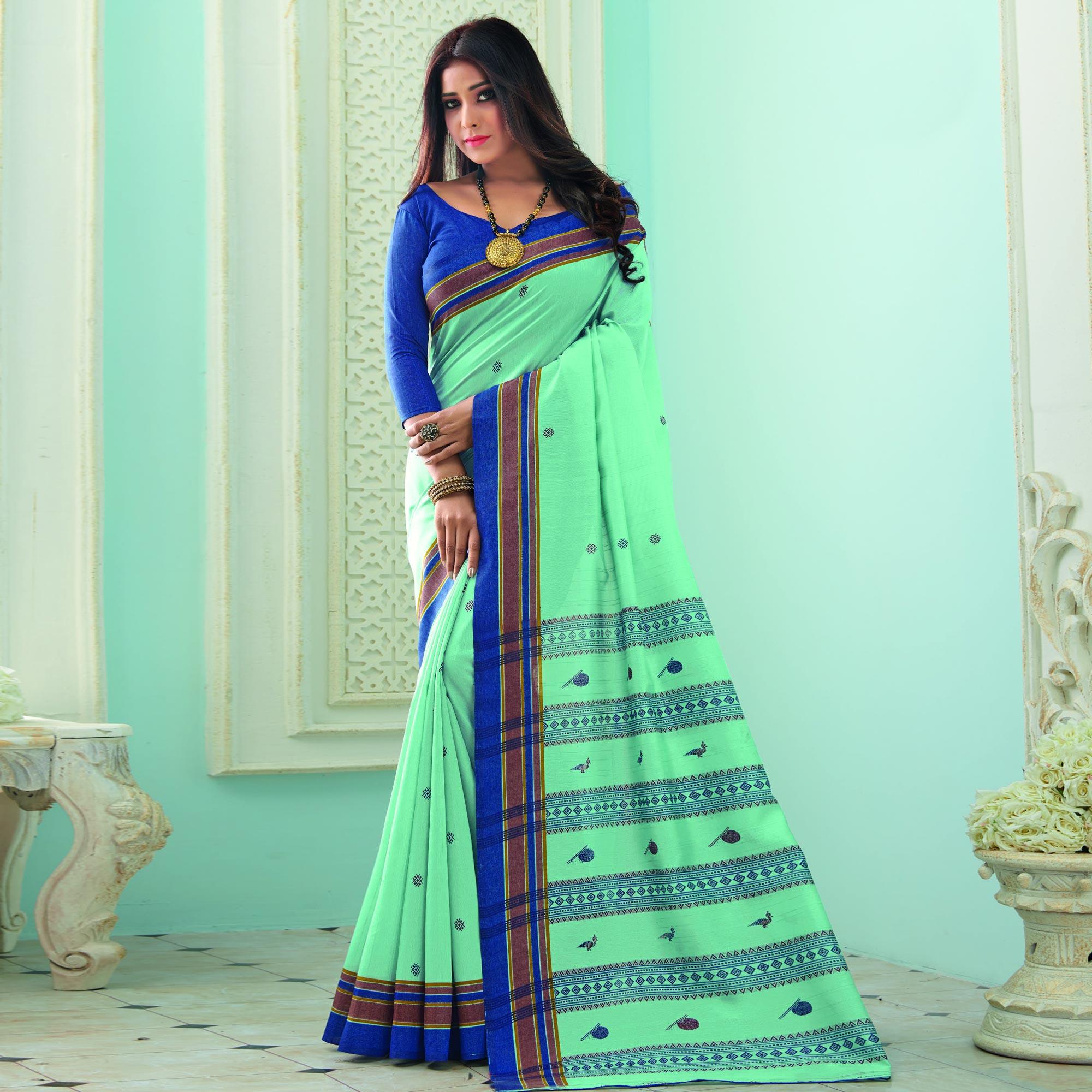 Imposing Sky Blue Colored Casual Wear Printed Bhagalpuri Saree - Peachmode