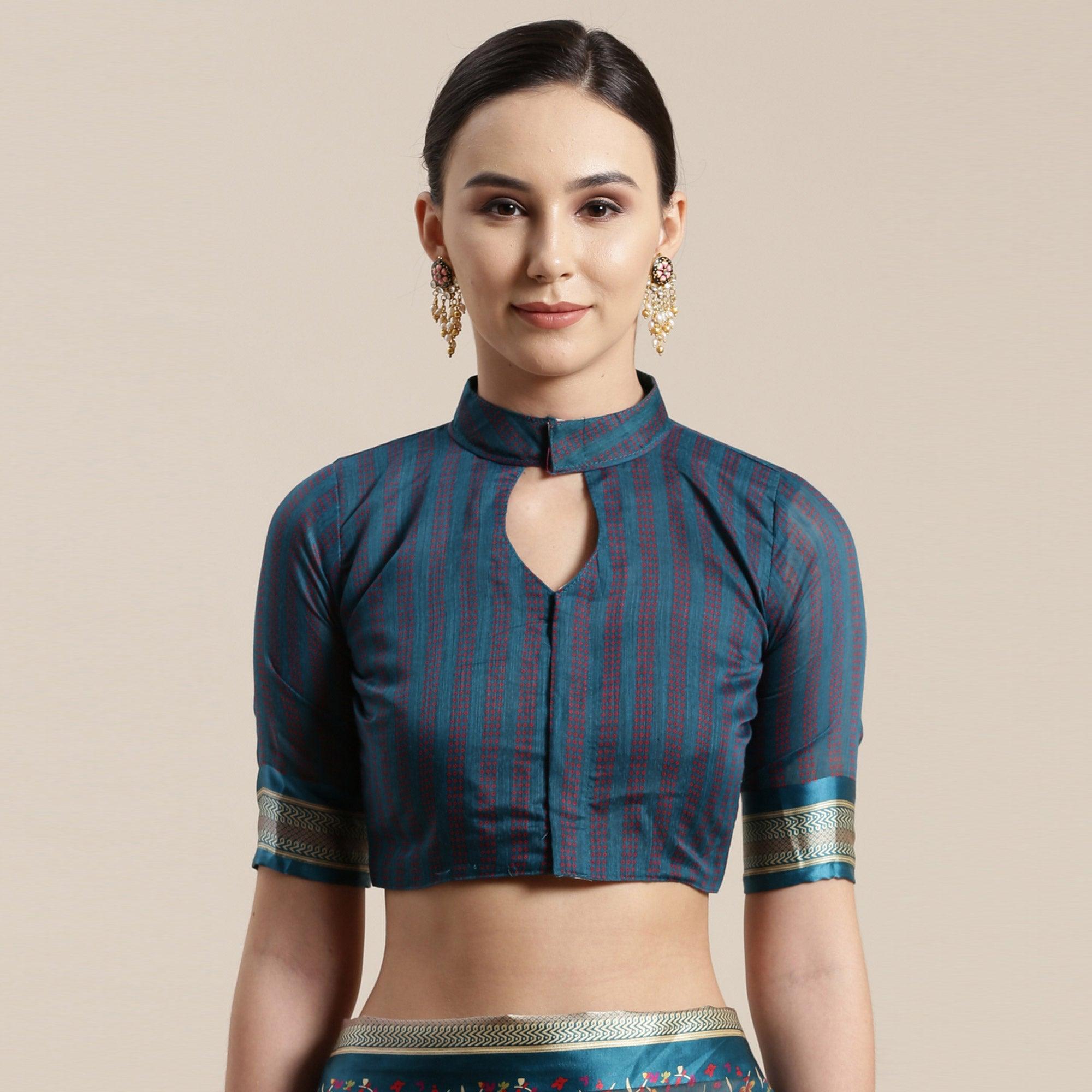 Imposing Turquoise Colored Casual Wear Floral Printed Cotton Silk Saree - Peachmode