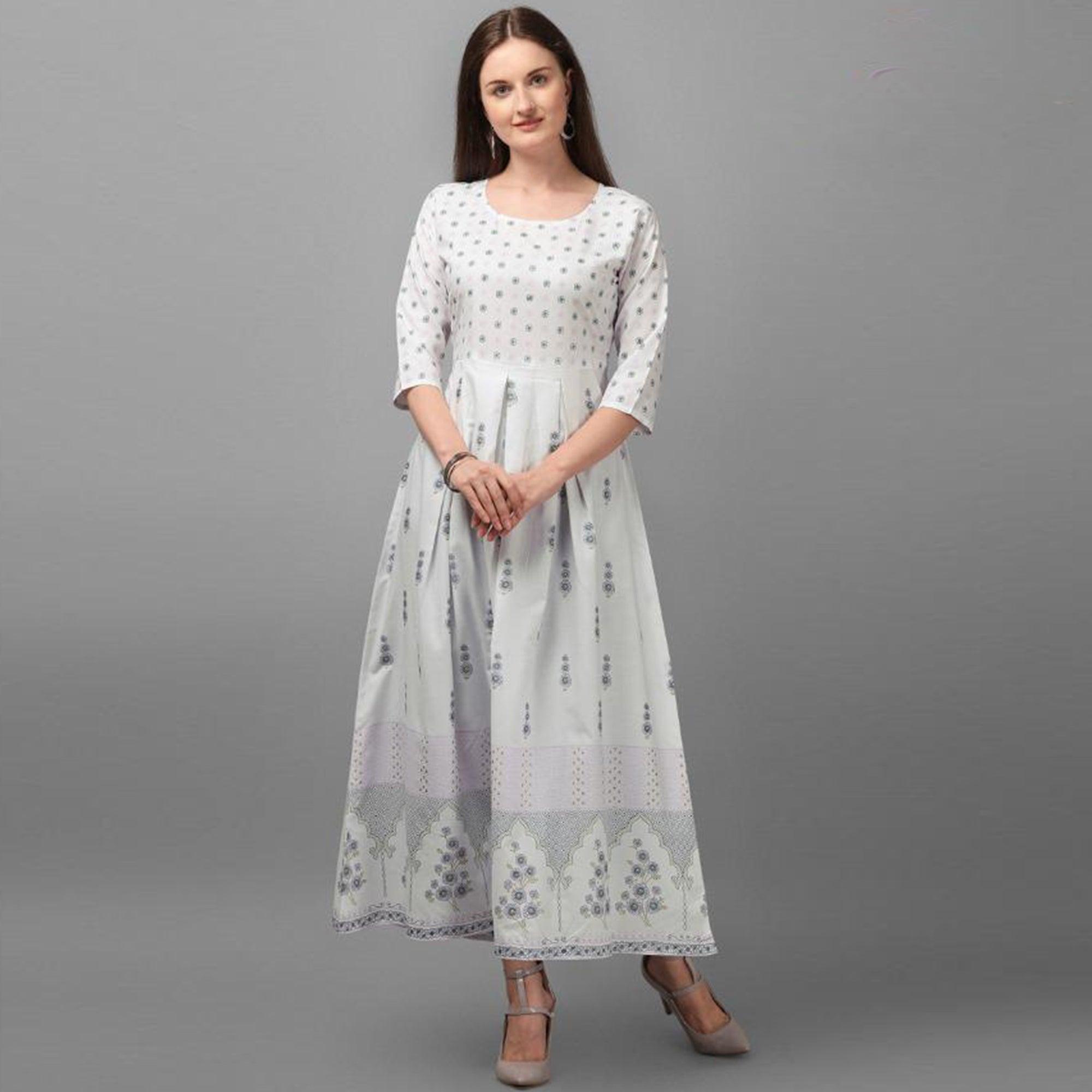 Imposing White Coloured Casual Wear Printed Rayon Malai Kurti - Peachmode