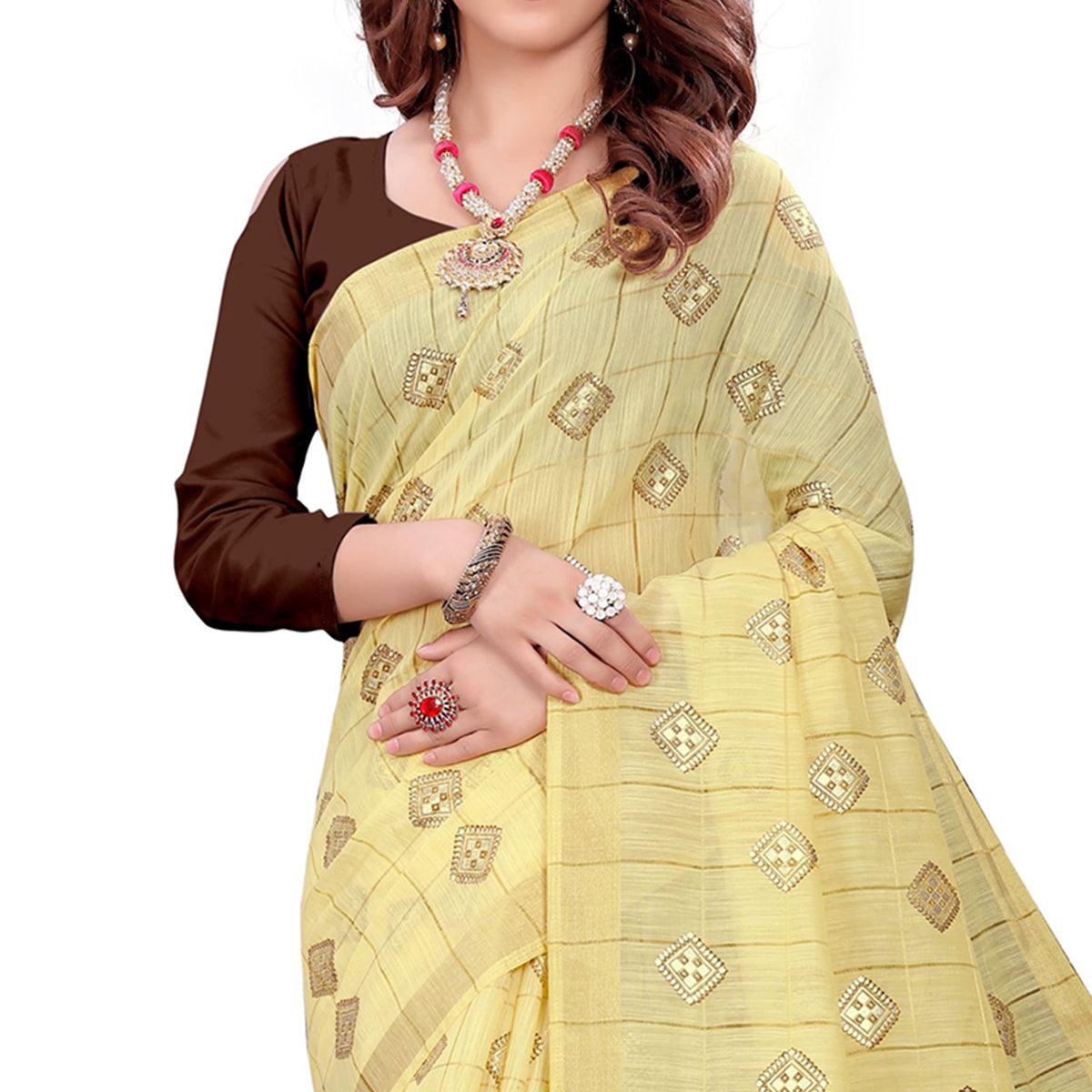 Imposing Yellow Colored Casual Wear Printed Cotton Saree - Peachmode