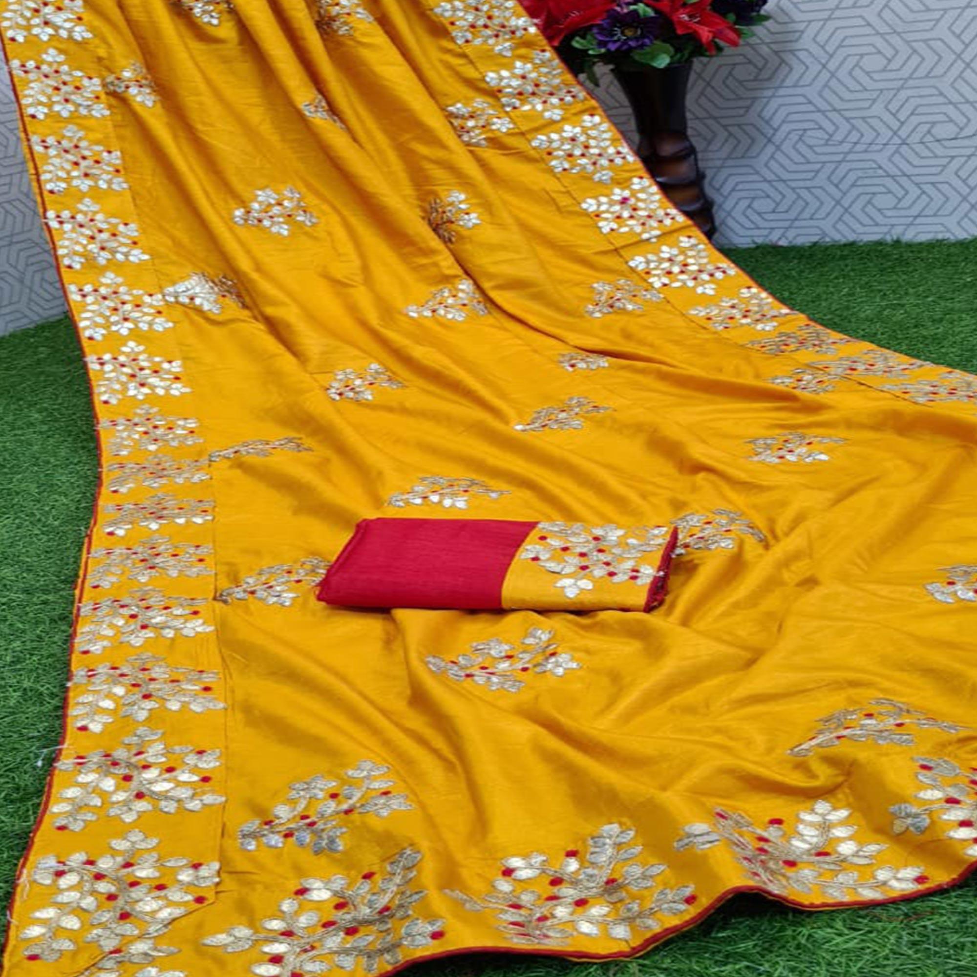 Imposing Yellow Coloured Casual Wear Printed Dola Silk Saree - Peachmode