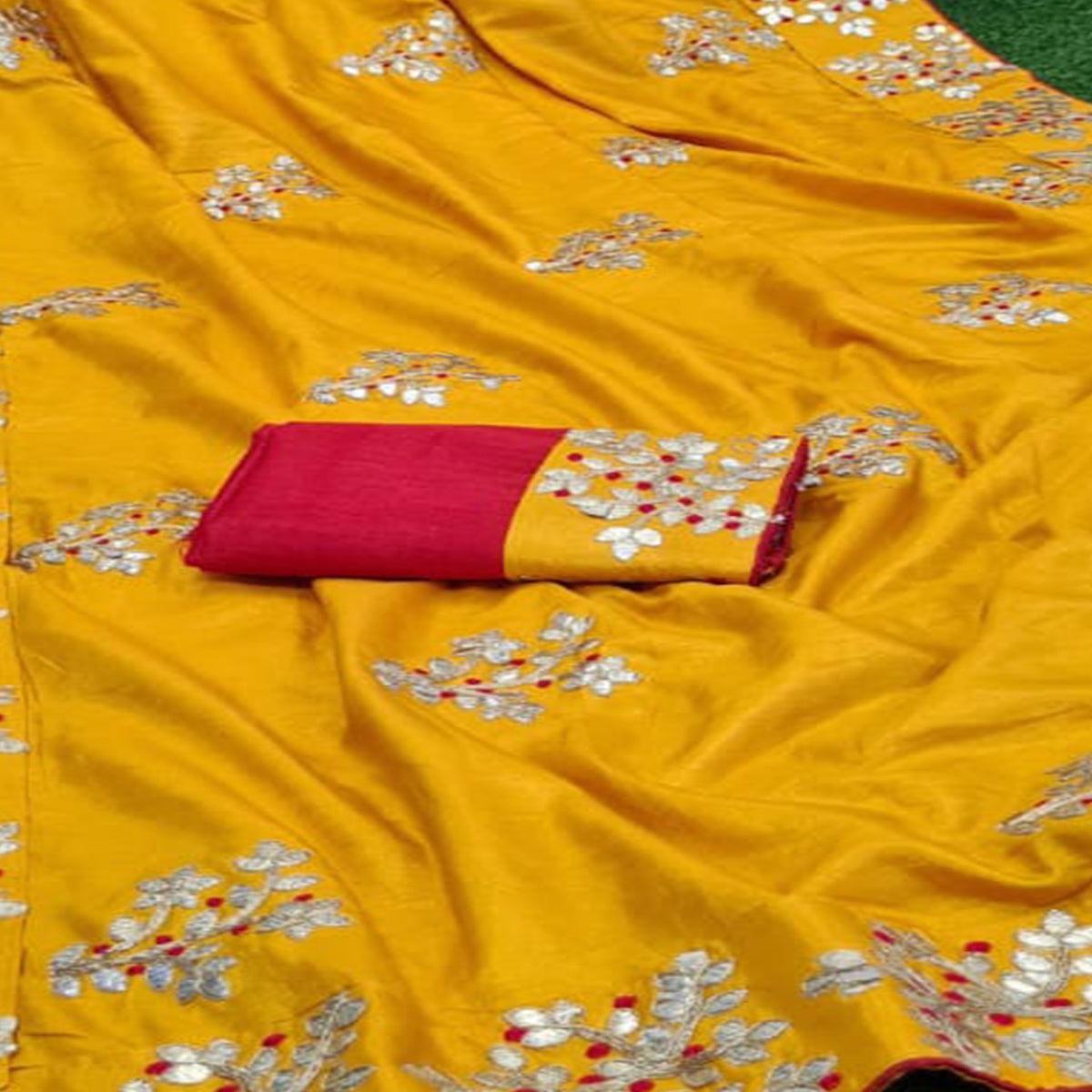 Imposing Yellow Coloured Casual Wear Printed Dola Silk Saree - Peachmode