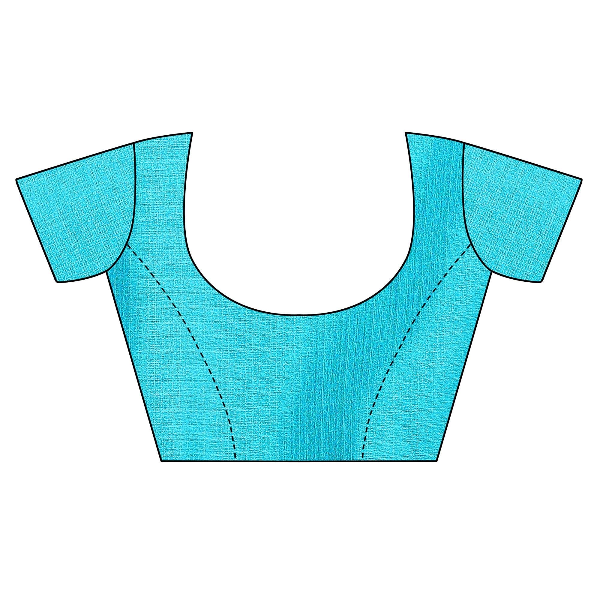 Impressive Beige-Blue Colored Festive Wear Leaf Printed Art Silk Saree With Tassel - Peachmode