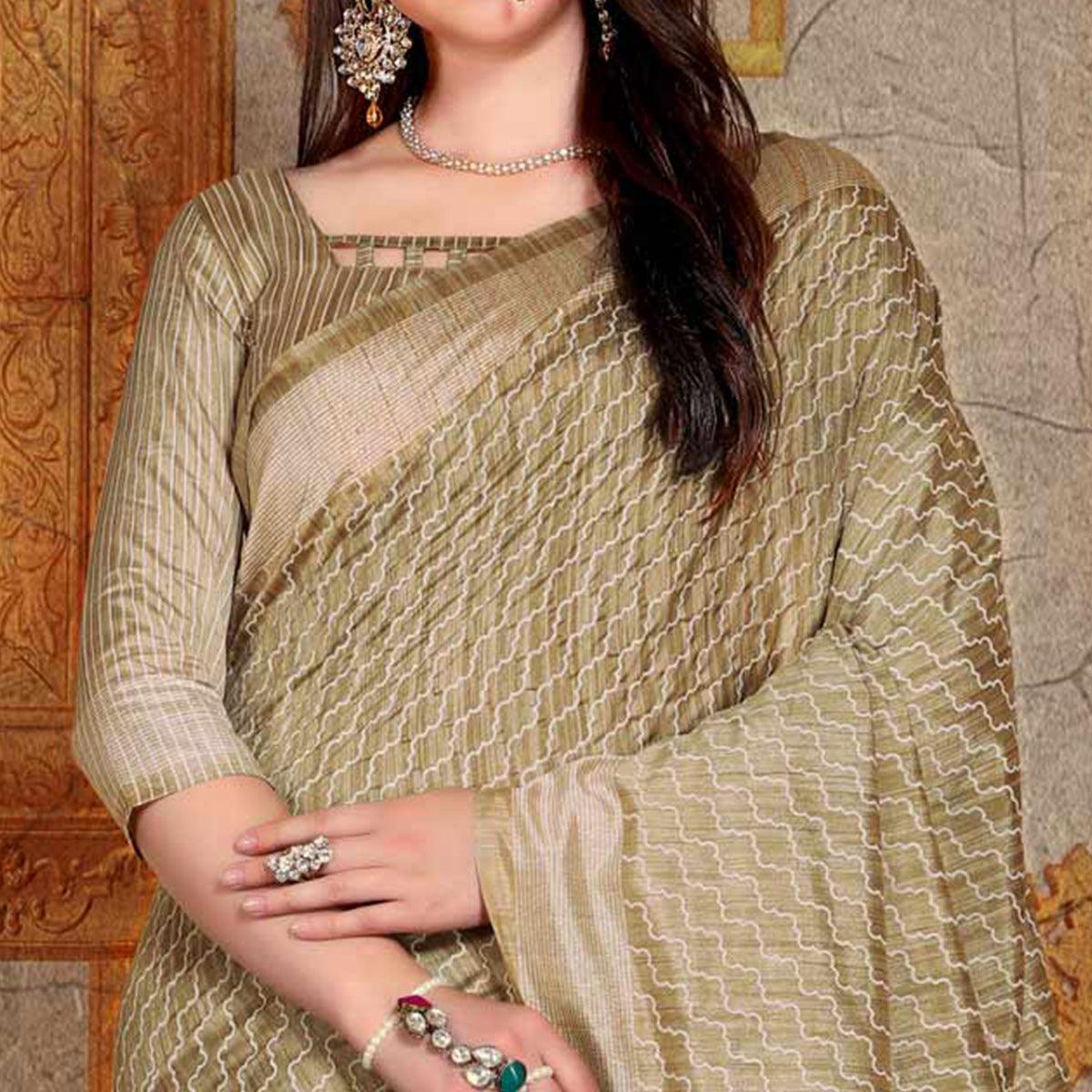 Impressive Beige Colored Festive Wear Printed Bhagalpuri Silk Saree - Peachmode