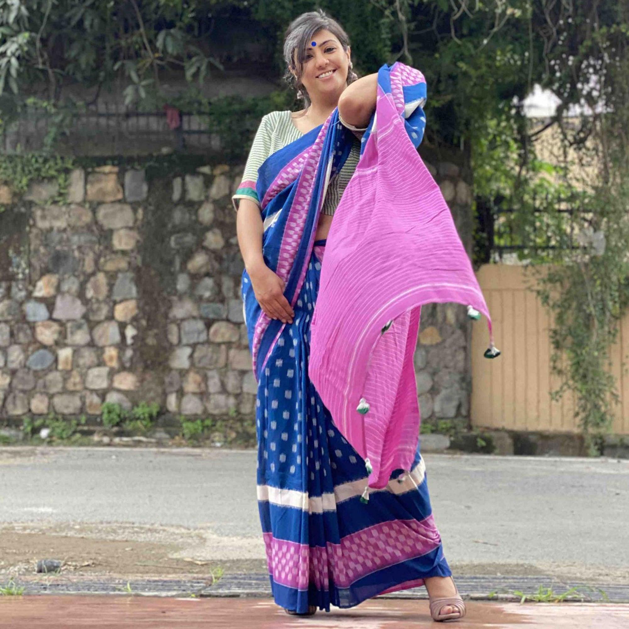 Impressive Blue Colored Casual Wear Printed Silk Saree - Peachmode