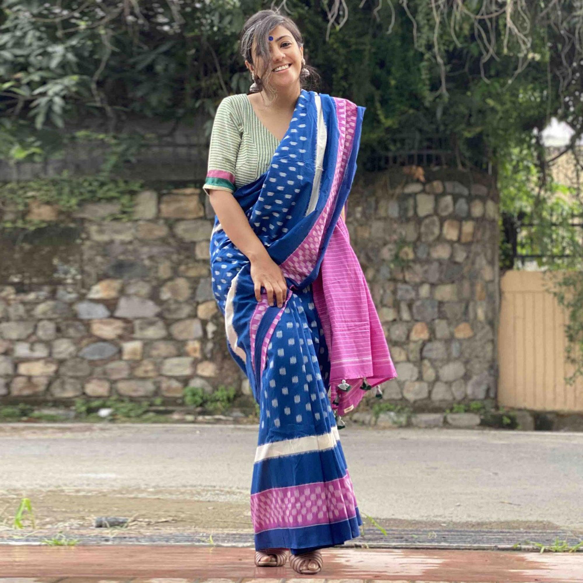 Impressive Blue Colored Casual Wear Printed Silk Saree - Peachmode
