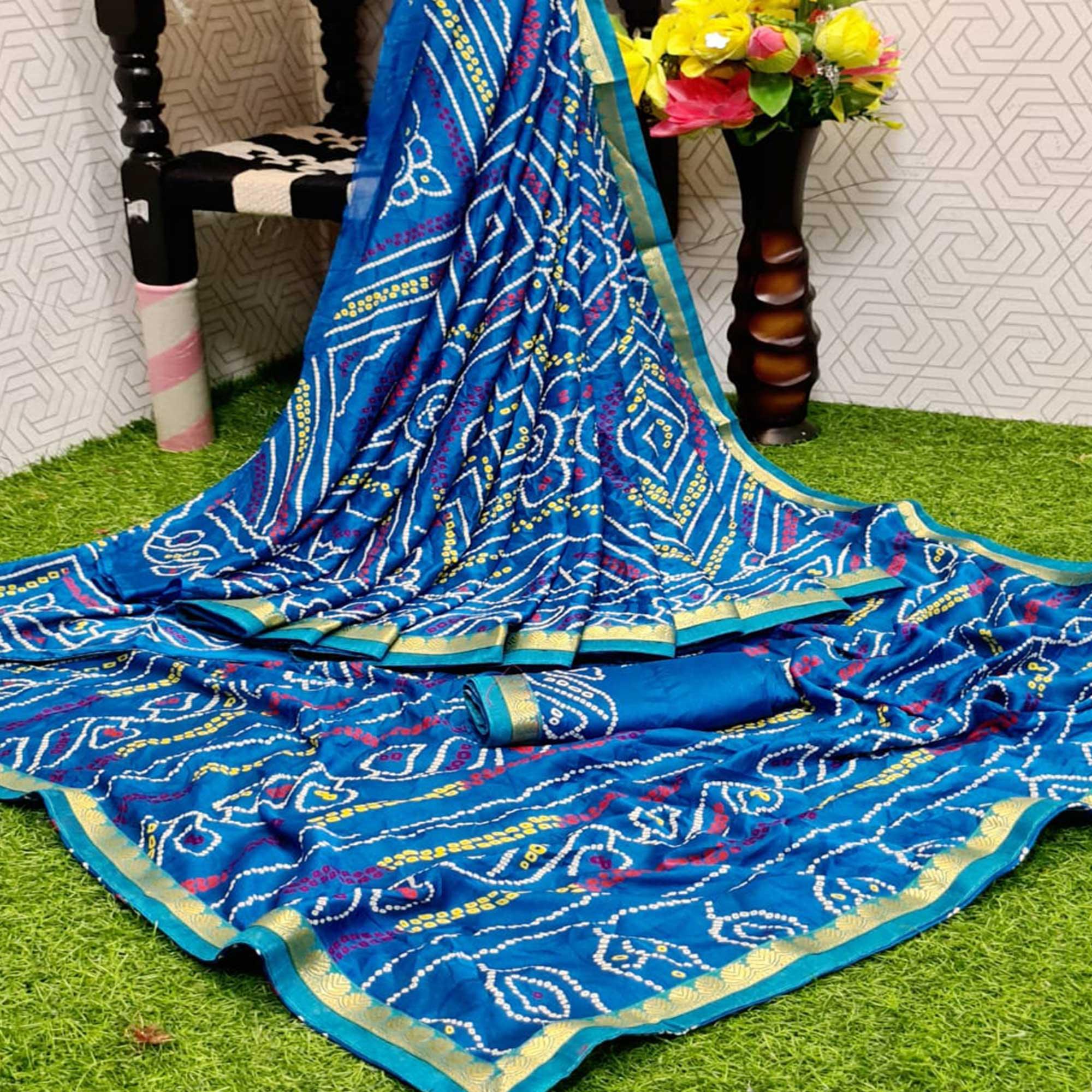 Impressive Blue Coloured Casual Wear Printed Moss Georgette Saree - Peachmode
