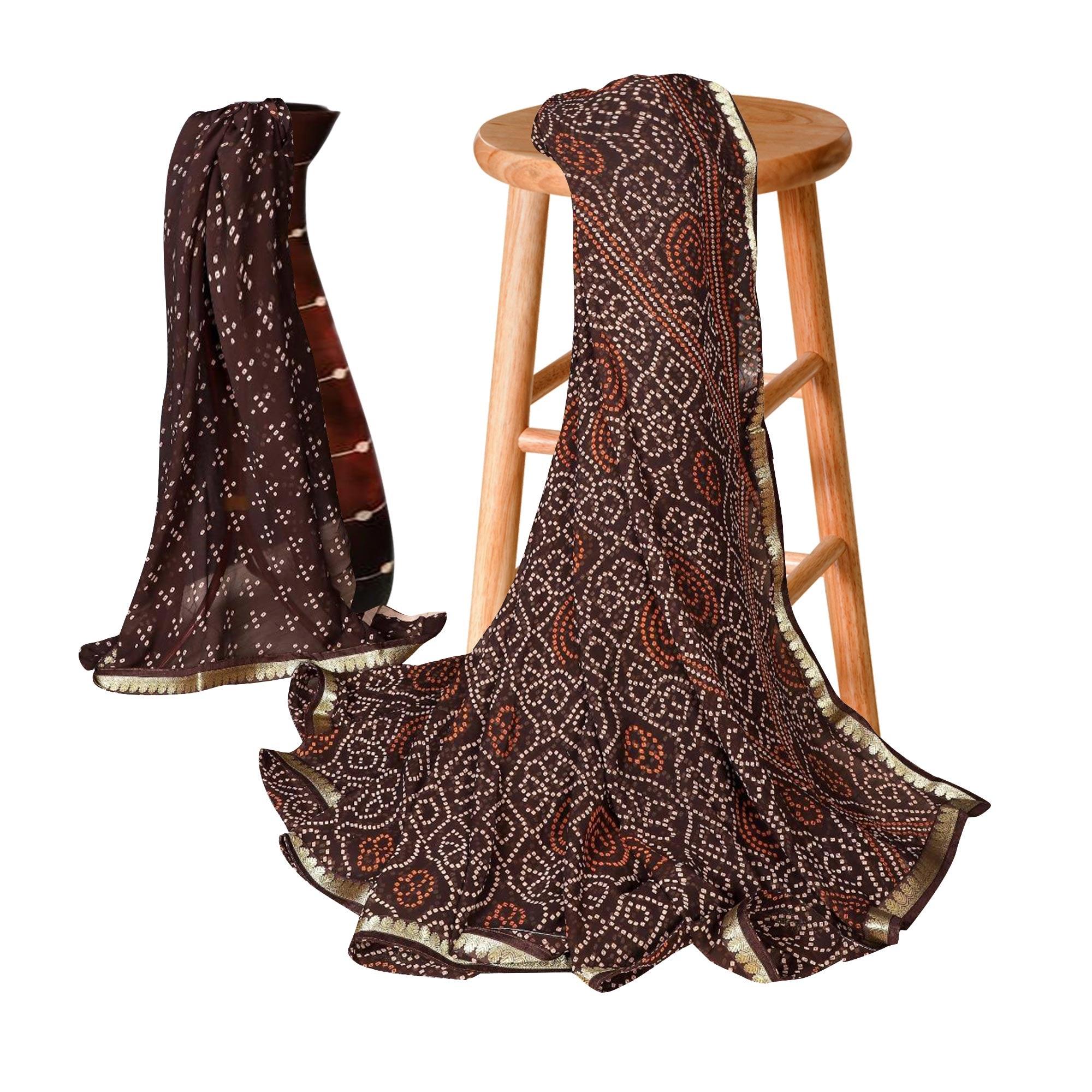 Impressive Brown Colored Casual Bandhani Printed Georgette Saree - Peachmode