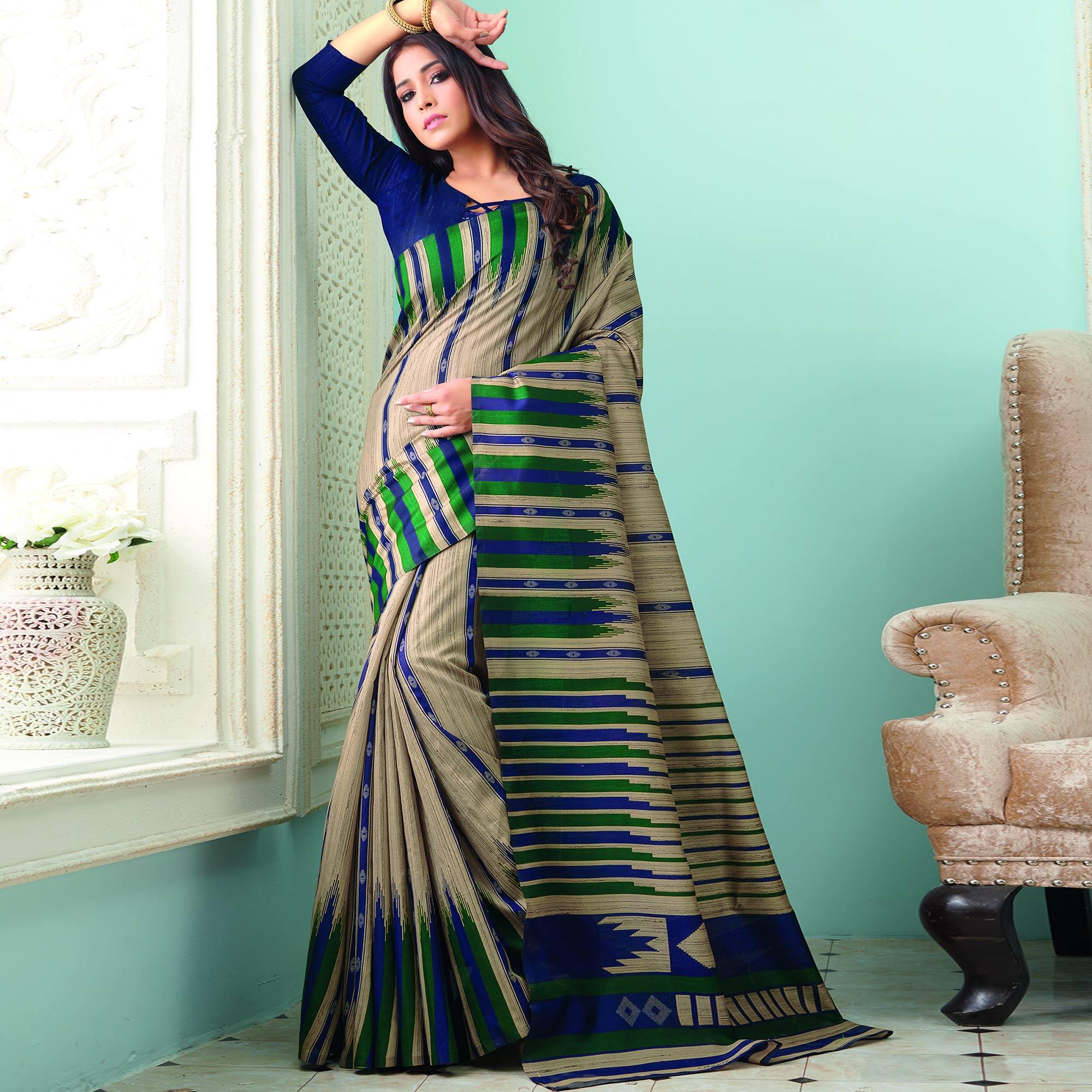 Impressive Brown Colored Casual Wear Printed Bhagalpuri Saree - Peachmode