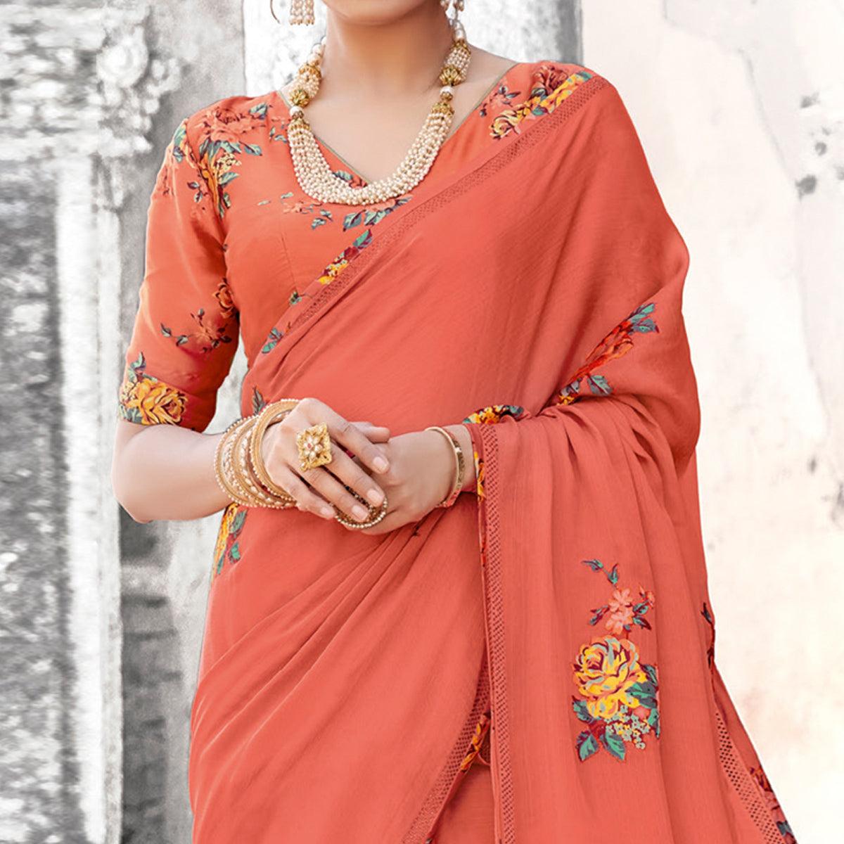 Impressive Gazari Coloured Partywear Printed Chiffon Saree - Peachmode