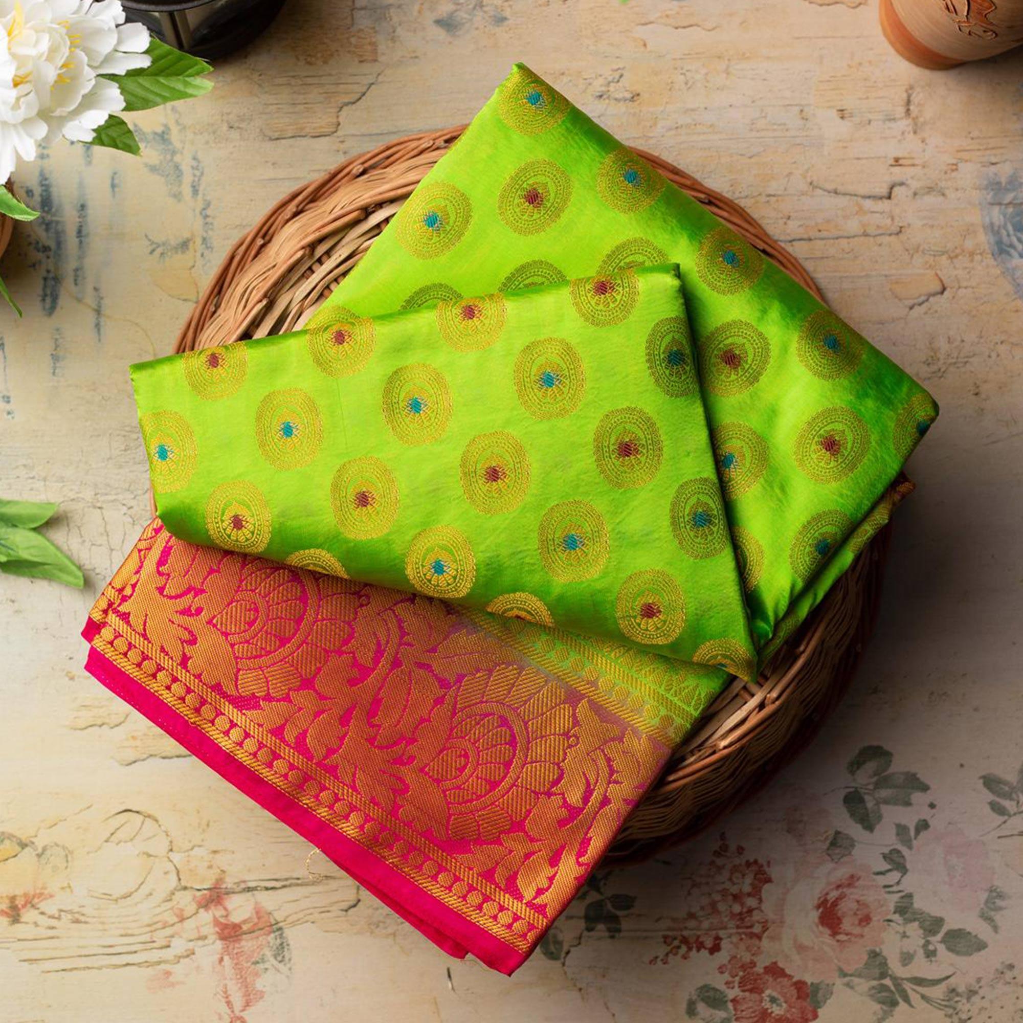 Impressive Green Colored Festive Wear Woven Art Silk Saree - Peachmode