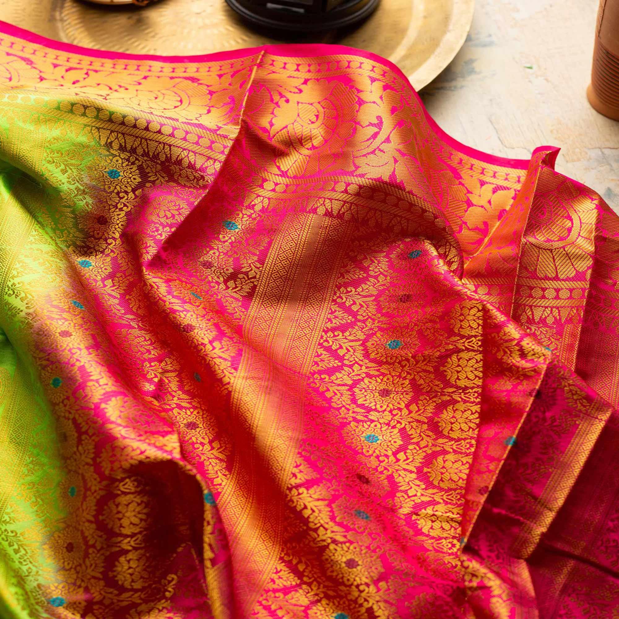 Impressive Green Colored Festive Wear Woven Art Silk Saree - Peachmode