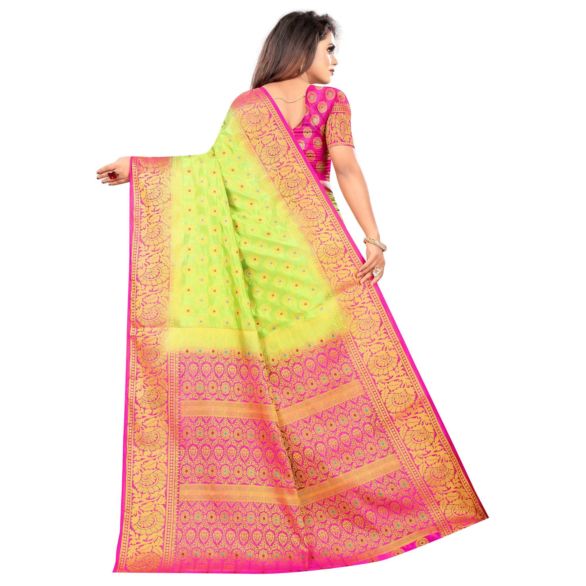 Impressive Green Colored Festive Wear Woven Art Silk Saree - Peachmode