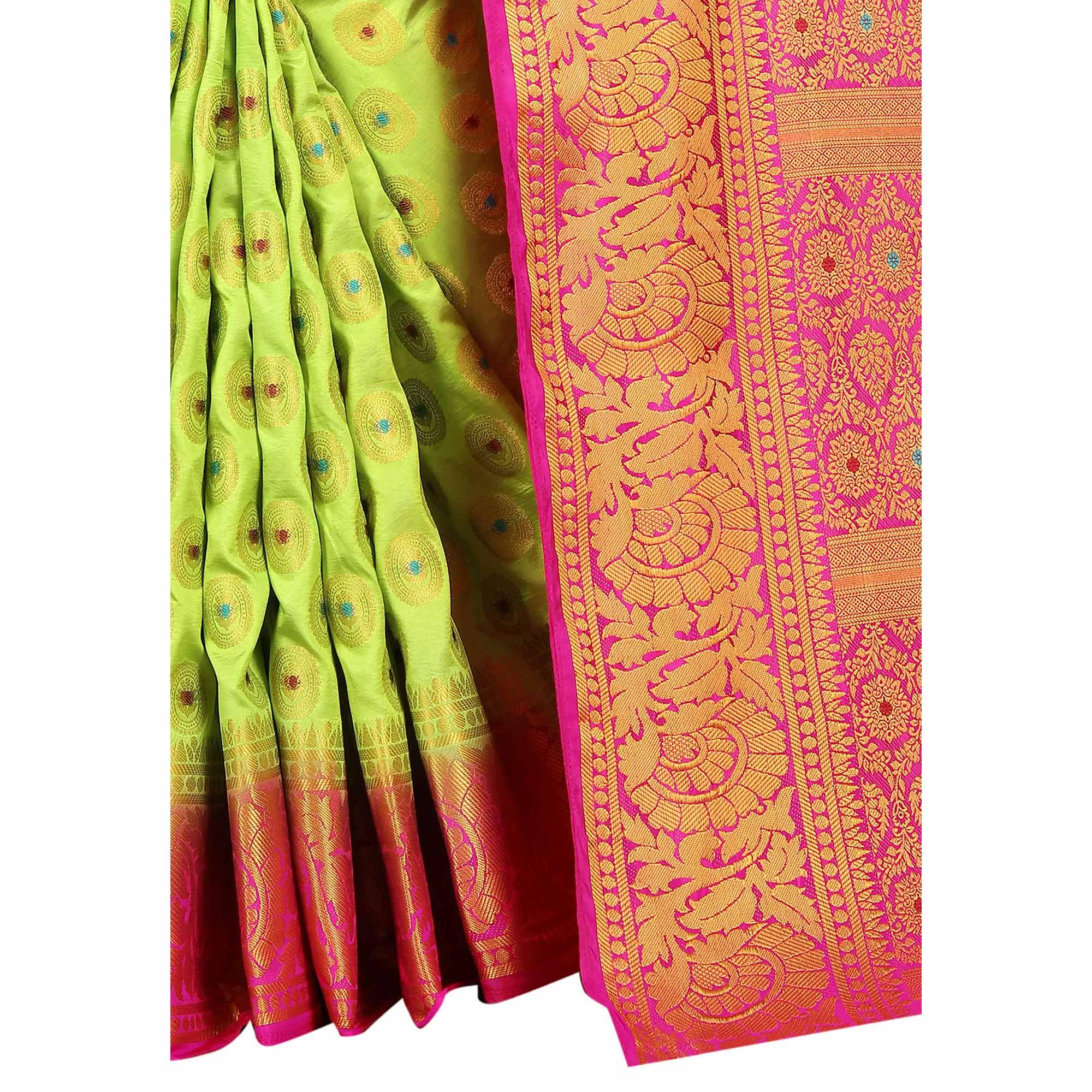 Impressive Green Colored Festive Wear Woven Art Silk Saree - Peachmode