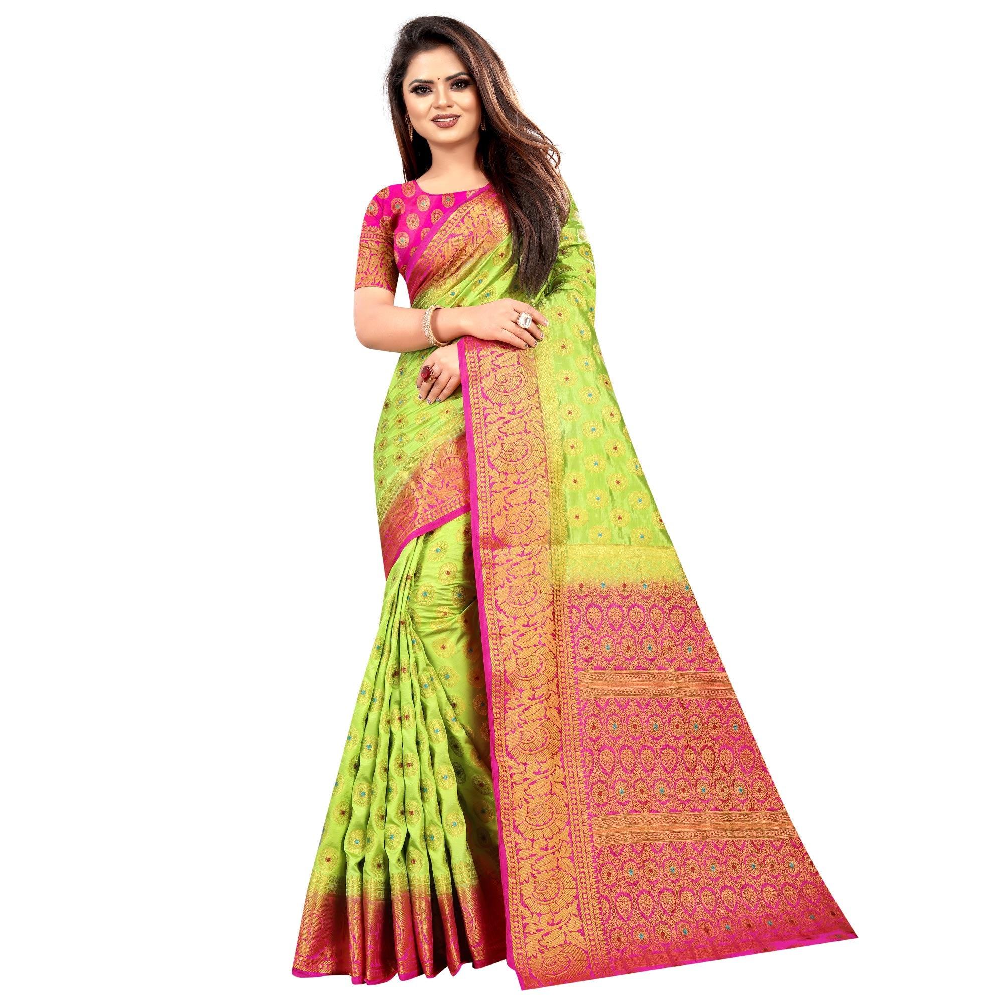 Impressive Green Colored Festive Wear Woven Art Silk Saree - Peachmode