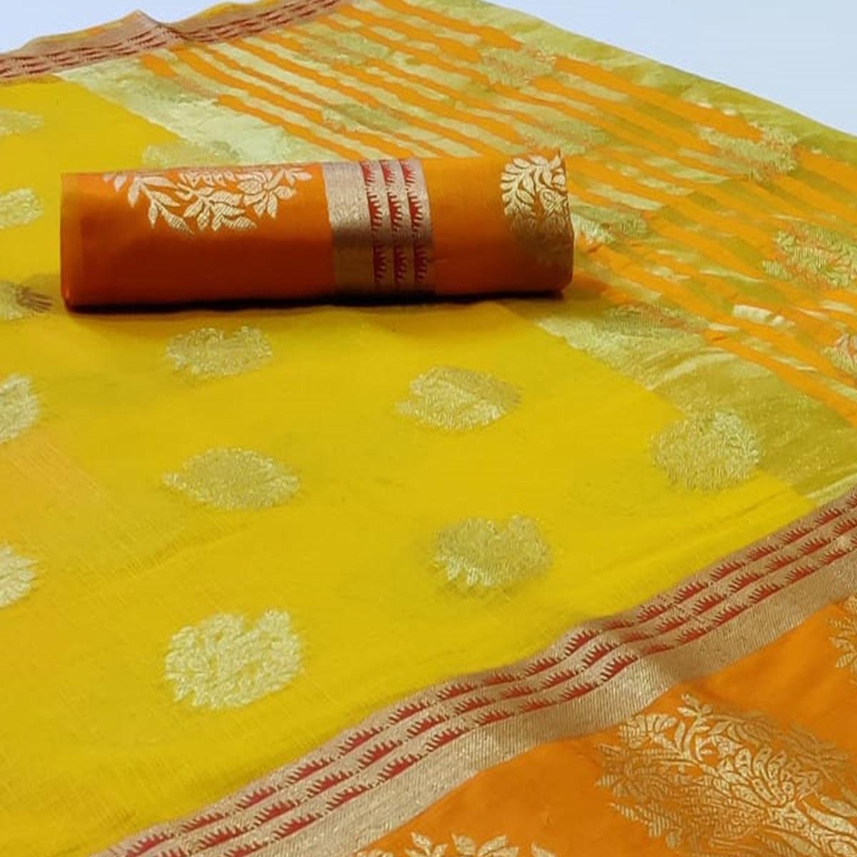 Impressive Lemon Yellow Colored Festive Wear Woven Silk Saree - Peachmode
