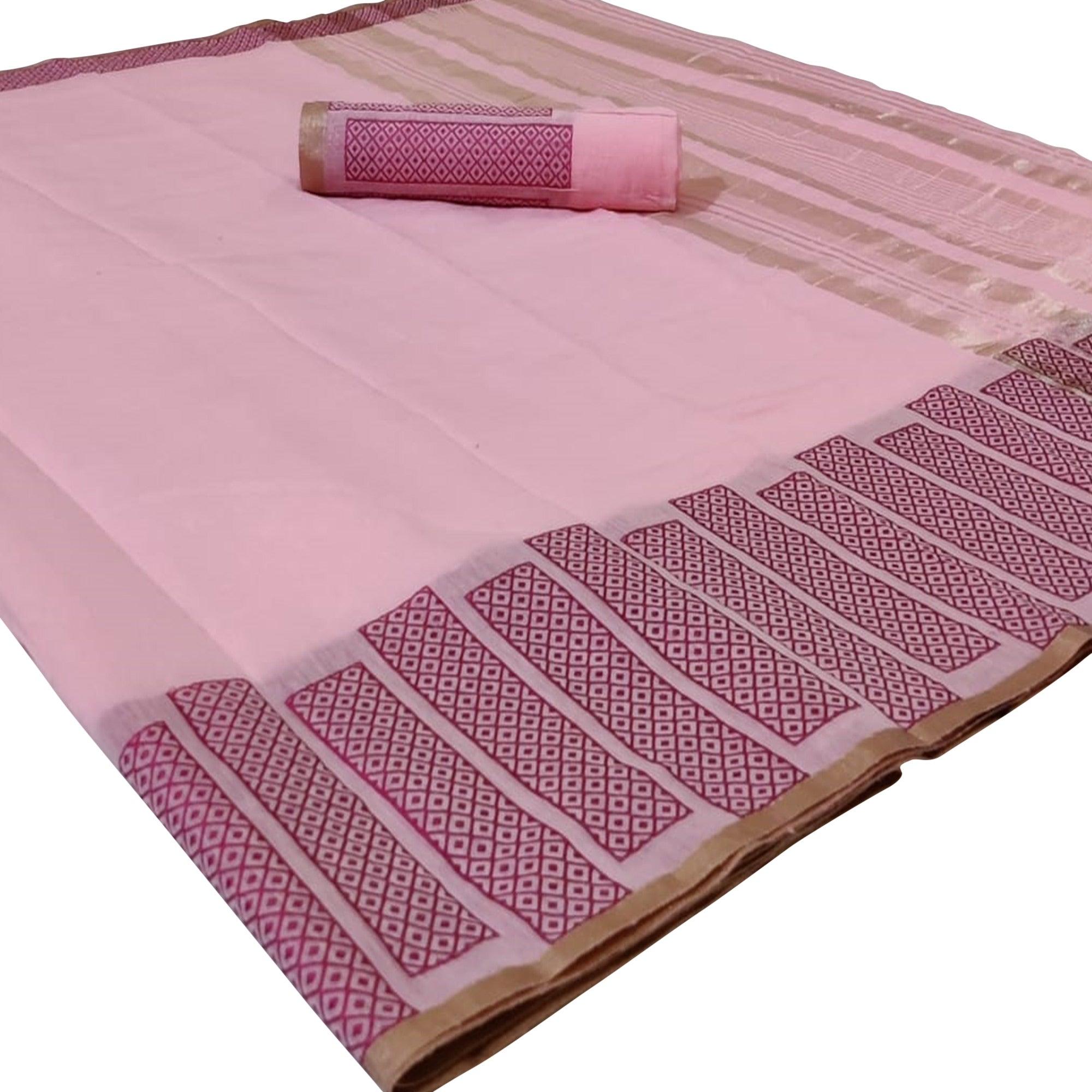 Impressive Light Pink Colored Festive Wear Woven Silk Saree - Peachmode