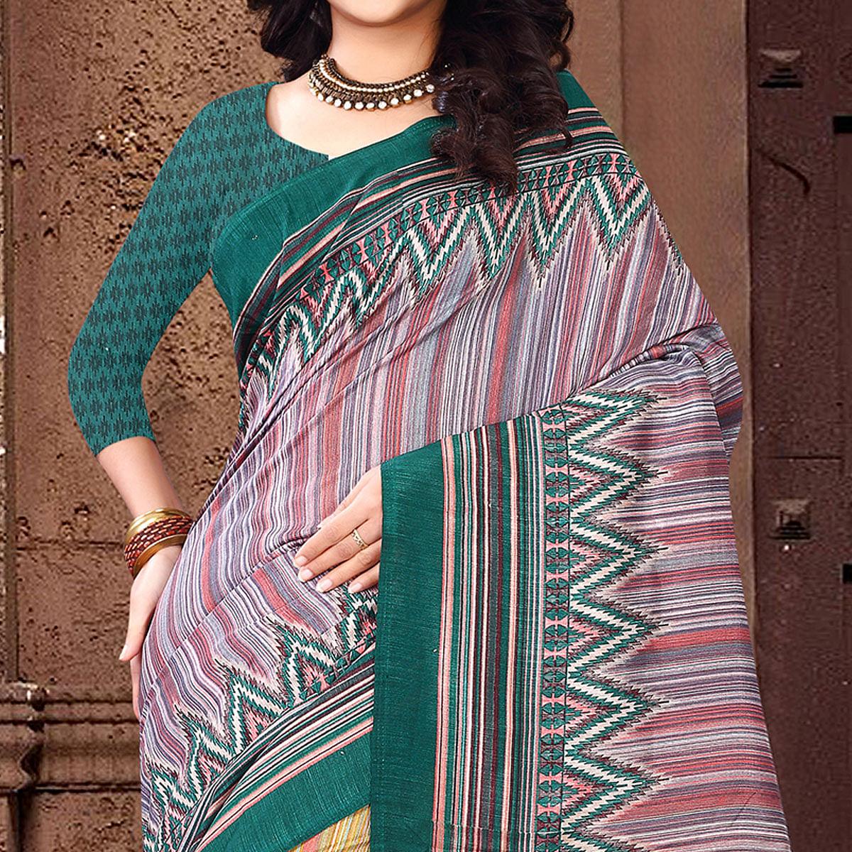 Impressive Multi Colored Casual Wear Printed Silk Saree - Peachmode