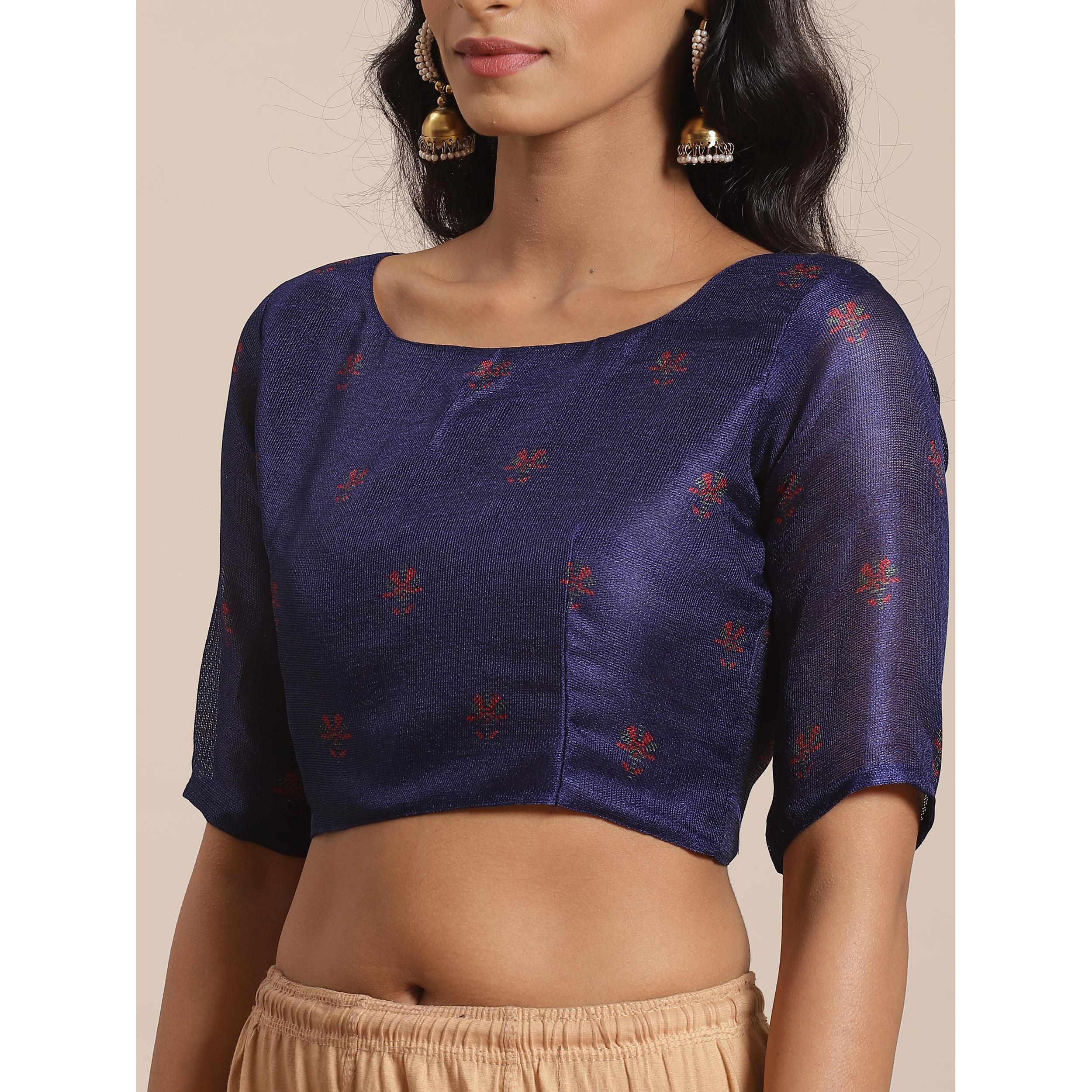 Impressive Navy Blue Colored Casual Wear Printed Jute Silk Saree - Peachmode
