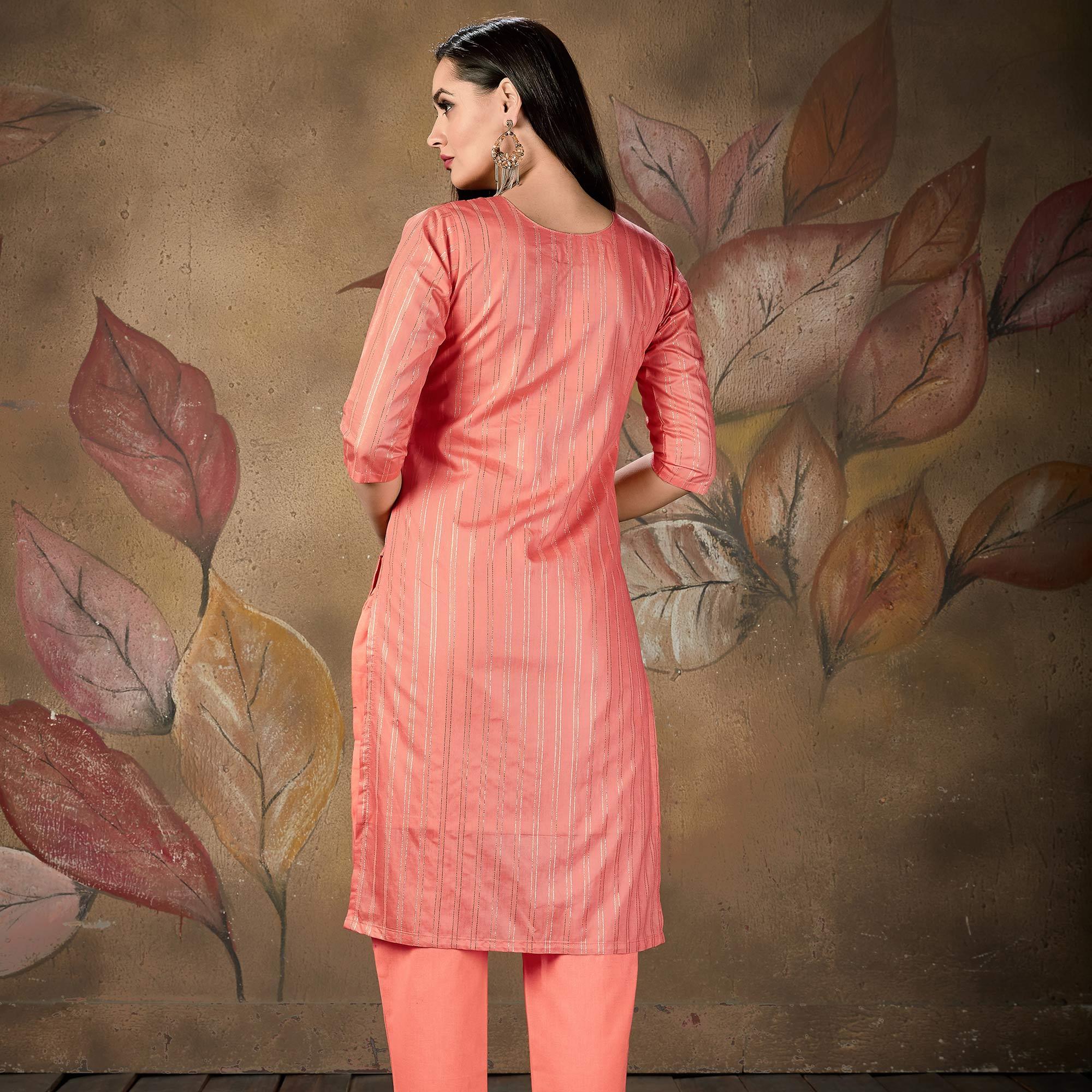 Impressive Peach Colored Casual Wear Printed Cotton Kurti - Peachmode