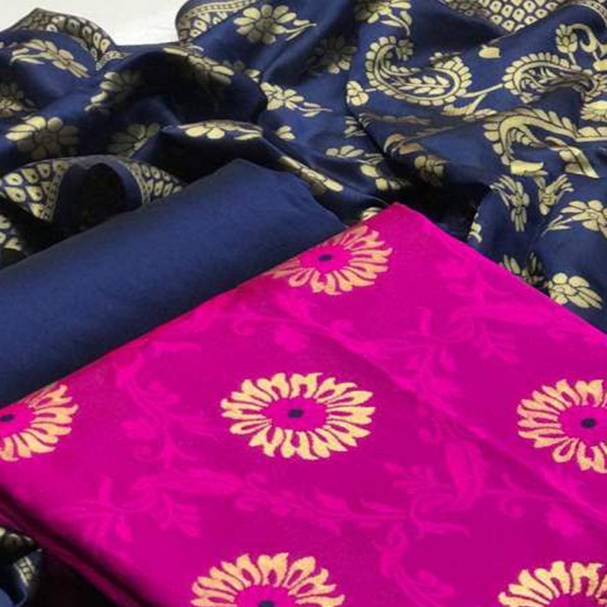 Impressive Pink Colored Casual Wear Banarasi Silk Dress Material - Peachmode