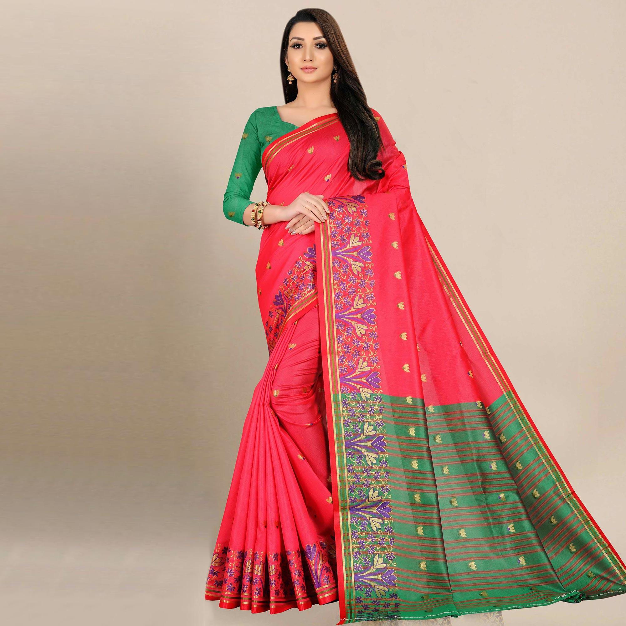 Impressive Pink Colored Festive Wear Woven Art Silk Saree - Peachmode