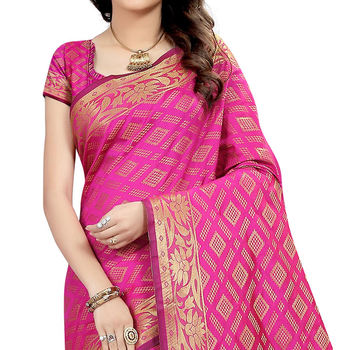 Impressive Pink Colored Festive Wear Woven Cotton Silk Saree - Peachmode
