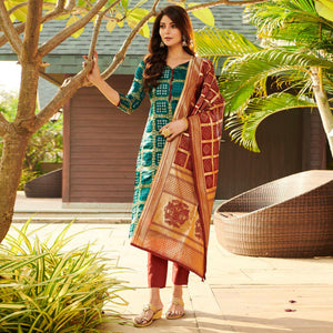 Impressive Rama Green Colored Casual Wear Woven Jacquard Silk Dress Material - Peachmode