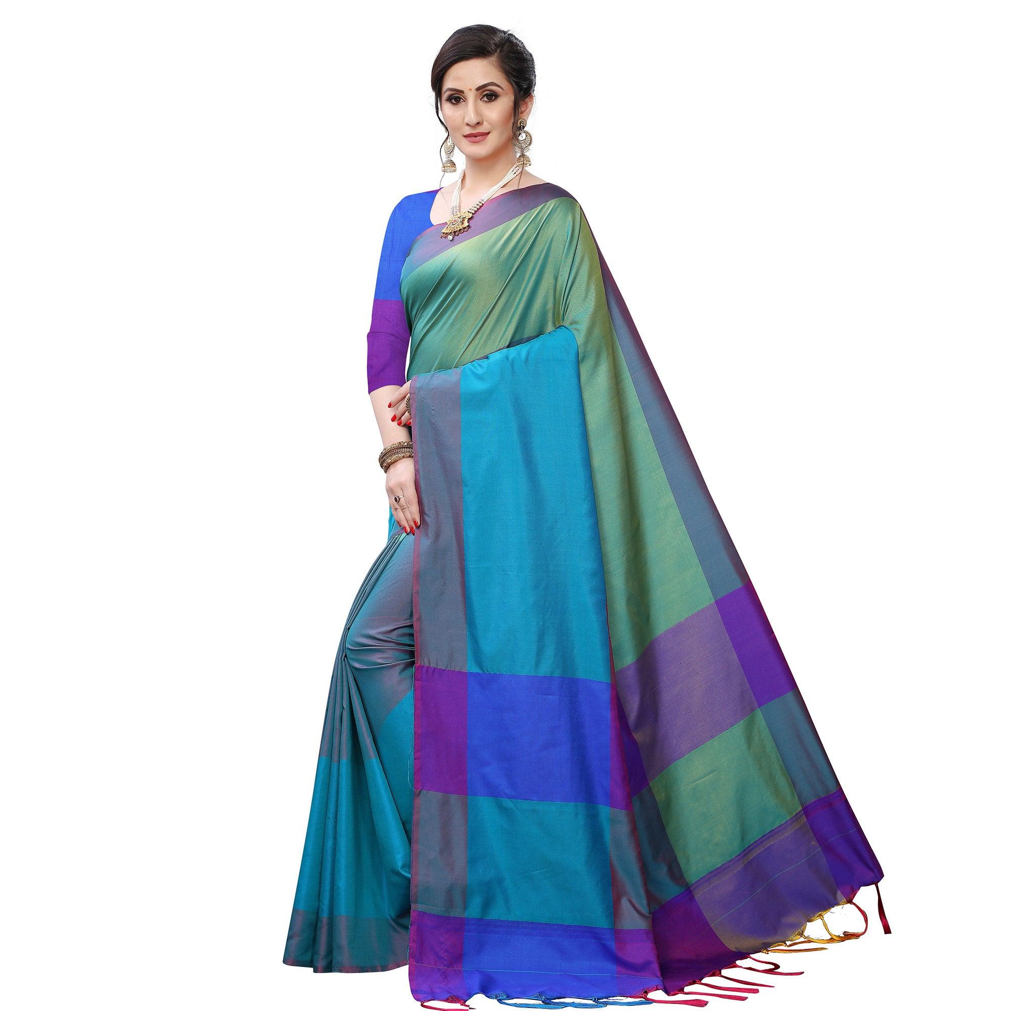 Impressive Rama Green Colored Festive Wear Woven Sana Silk Saree - Peachmode