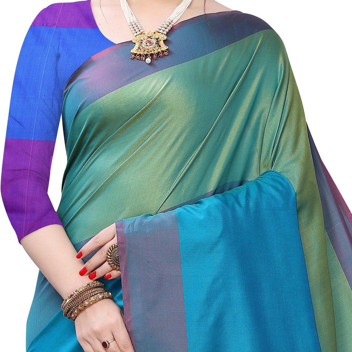 Impressive Rama Green Colored Festive Wear Woven Sana Silk Saree - Peachmode