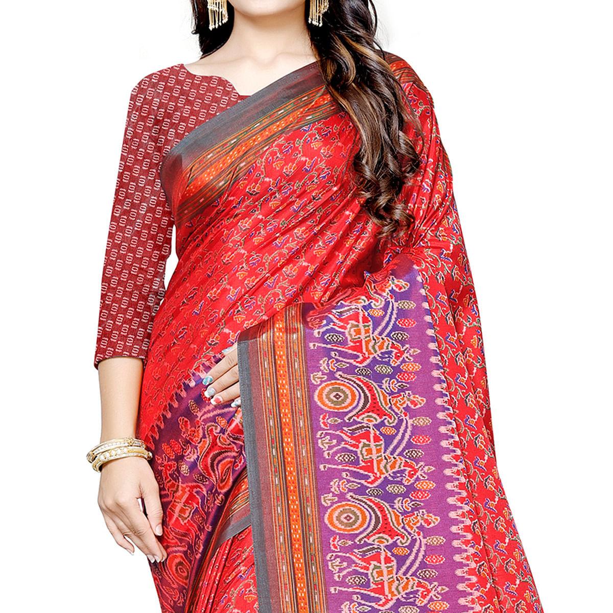 Impressive Red Colored Casual Printed Art Silk Saree - Peachmode