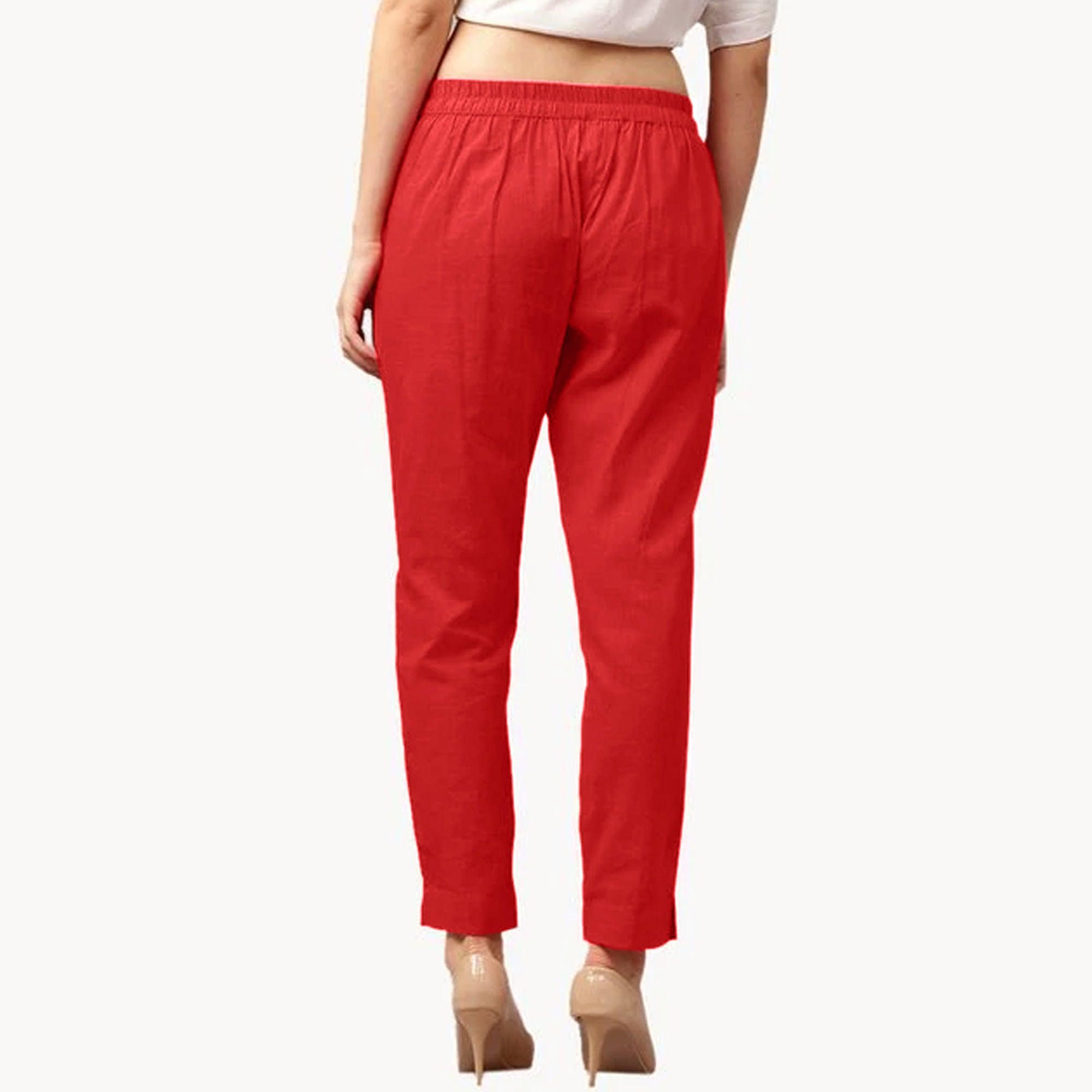 Impressive Red Colored Casual Wear Cotton Pant - Peachmode