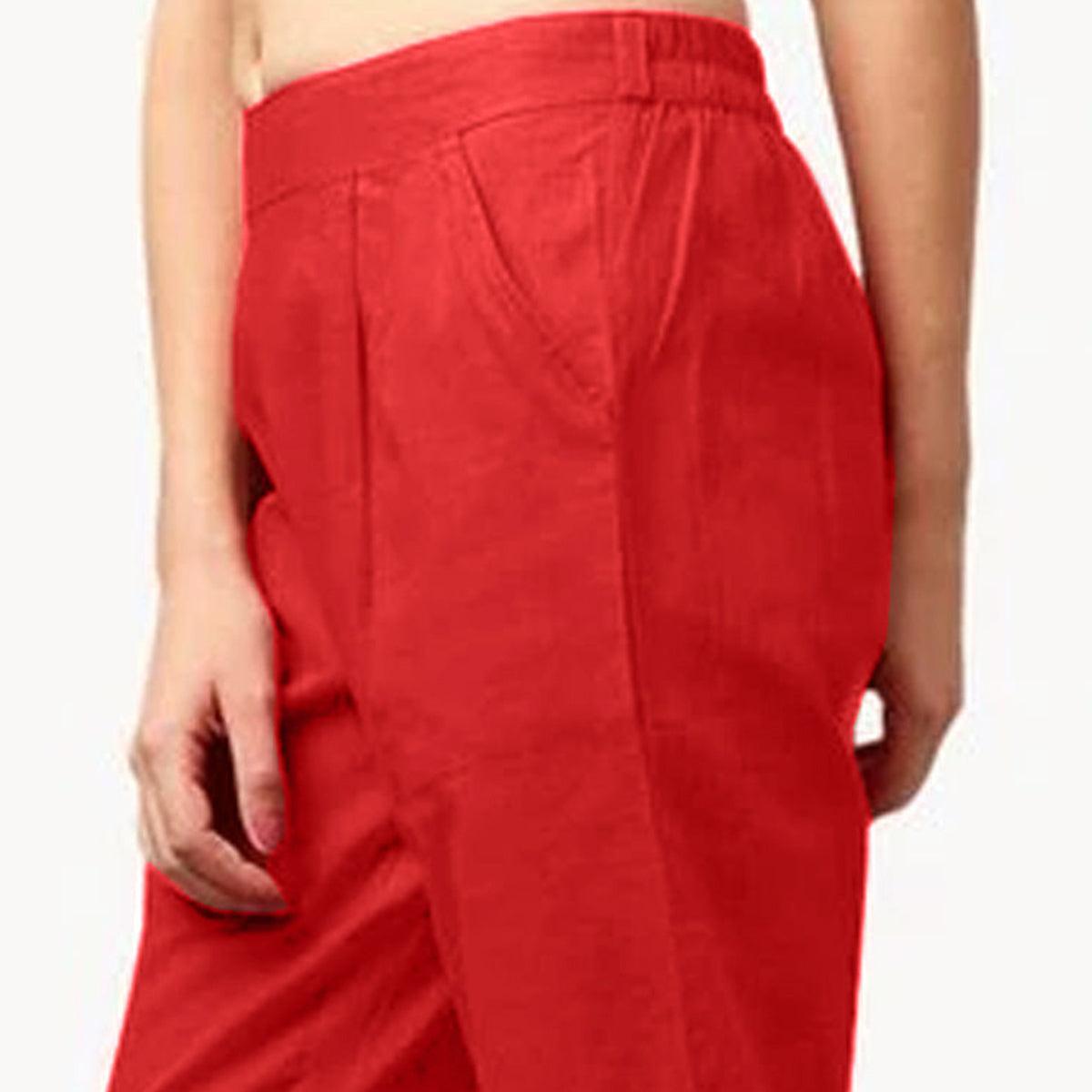 Impressive Red Colored Casual Wear Cotton Pant - Peachmode